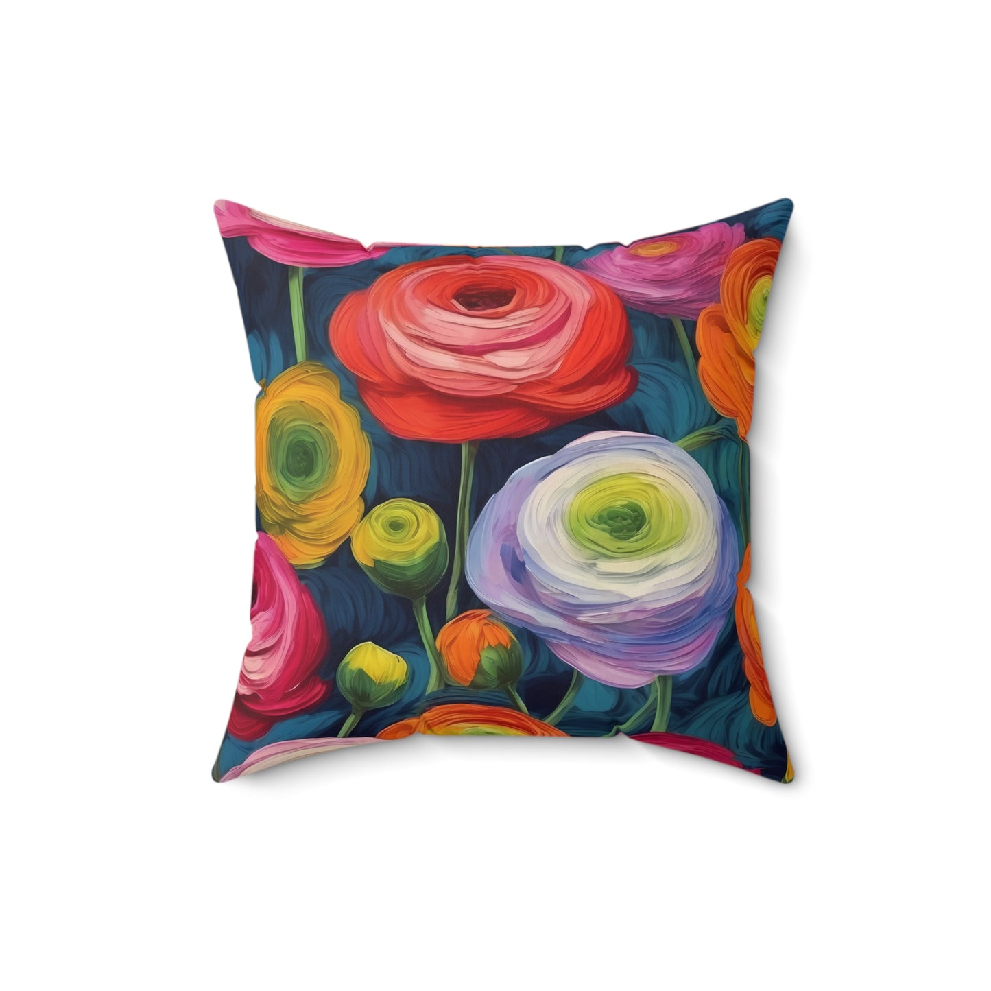 Fauvism inspired Colorful Ranunculus Square Pillow 2