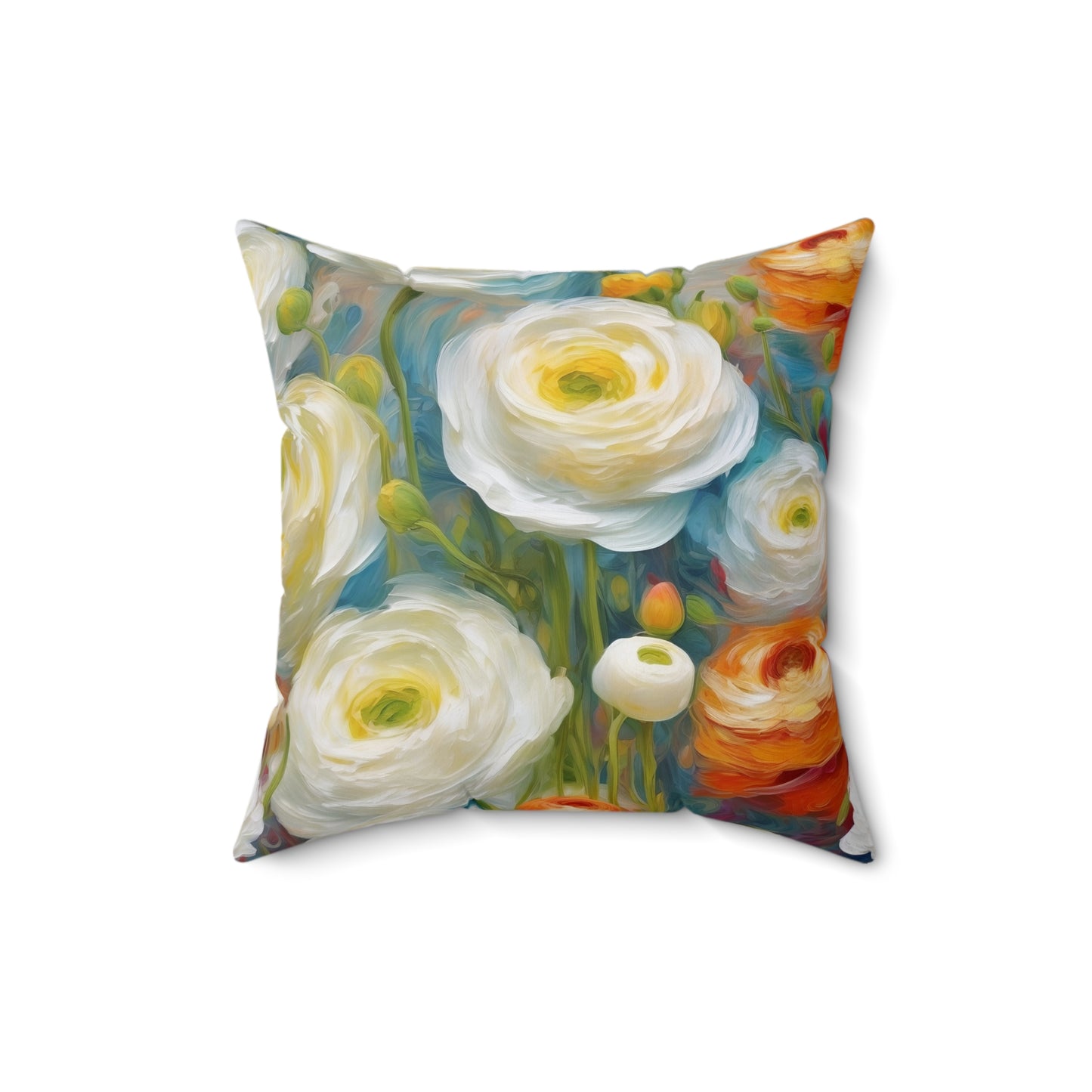 Claude Monet inspired White Ranunculus Square Pillow