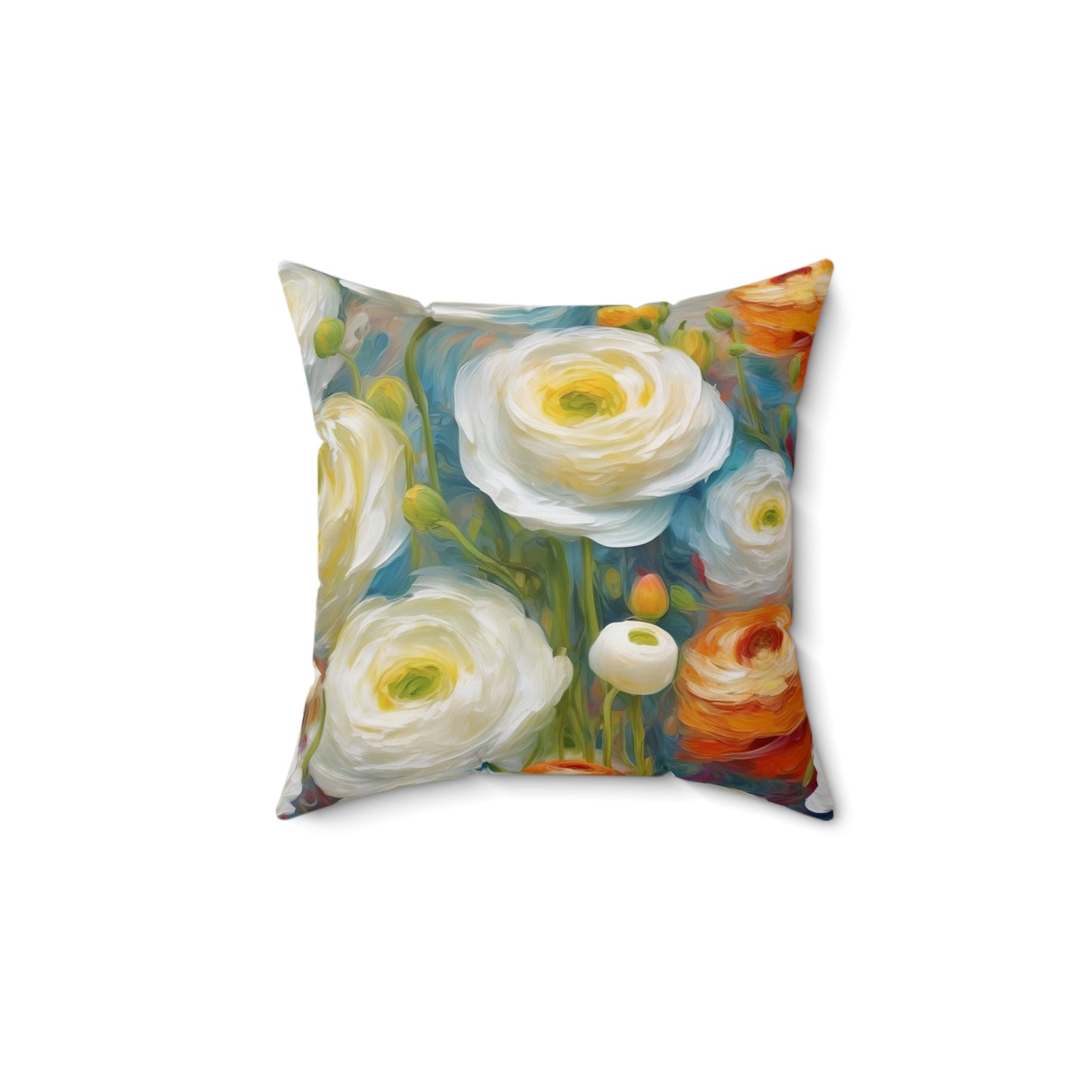 Claude Monet inspired White Ranunculus Square Pillow
