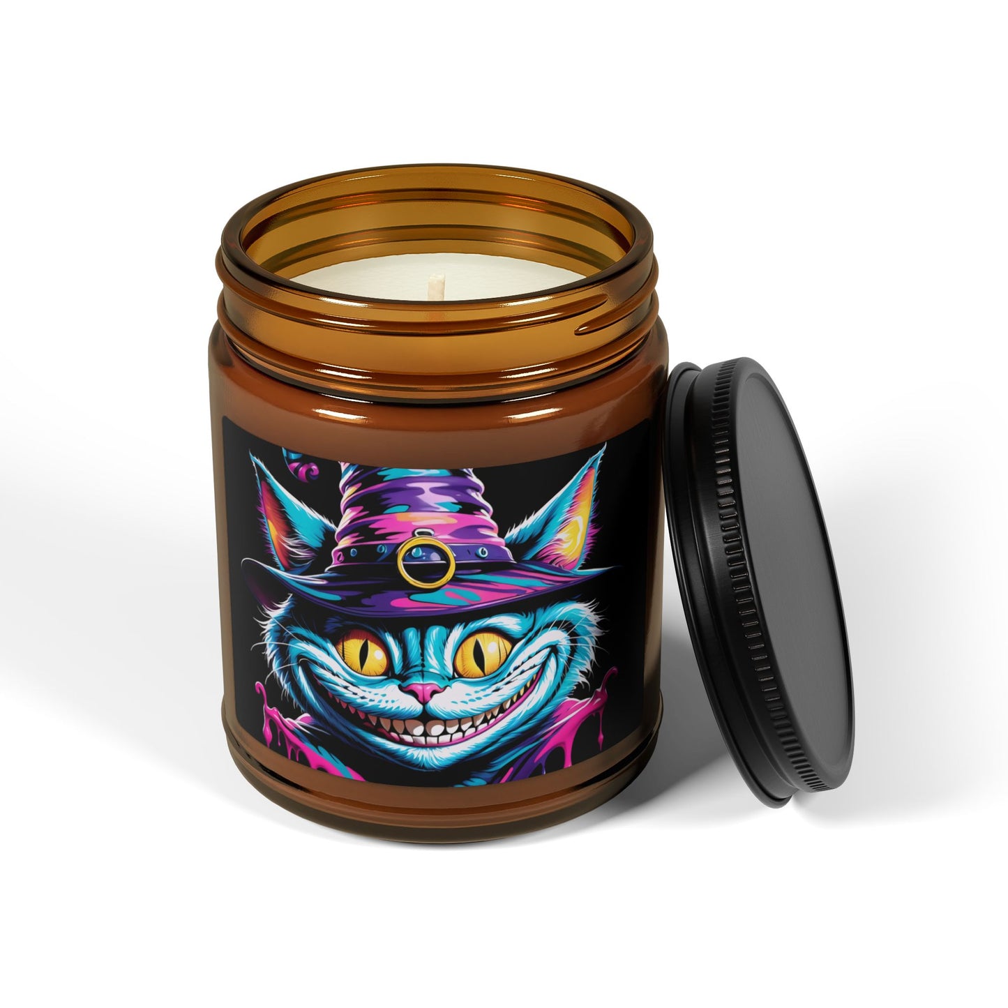 Halloween Cheshire Cat Scented Soy Candle (Amber Jar)