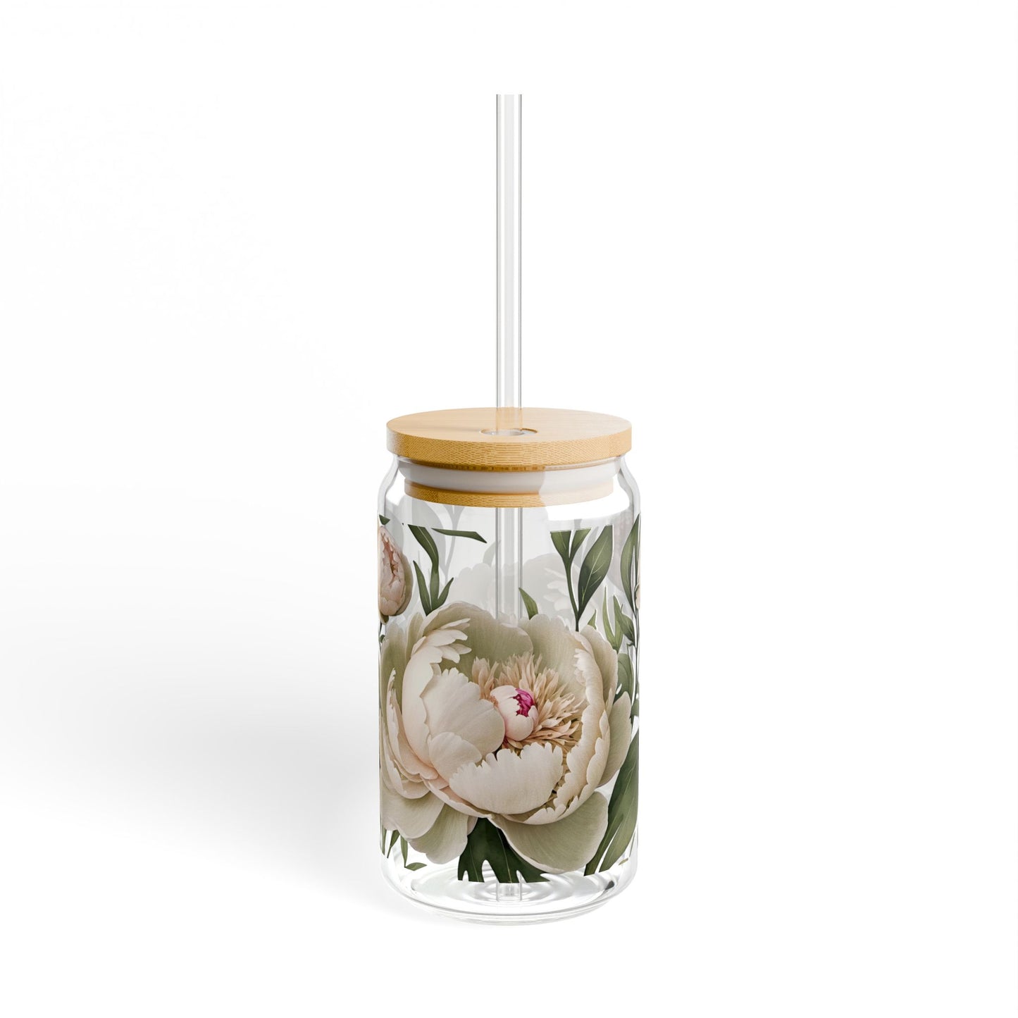 Watercolor Large Peonies Sipper Glass, 16oz