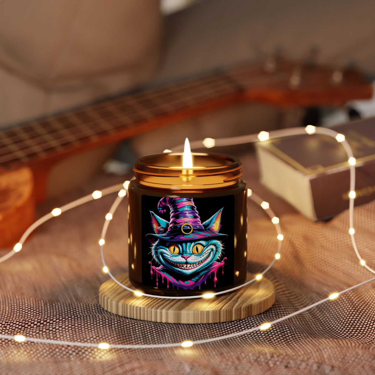 Halloween Cheshire Cat Scented Soy Candle (Amber Jar)