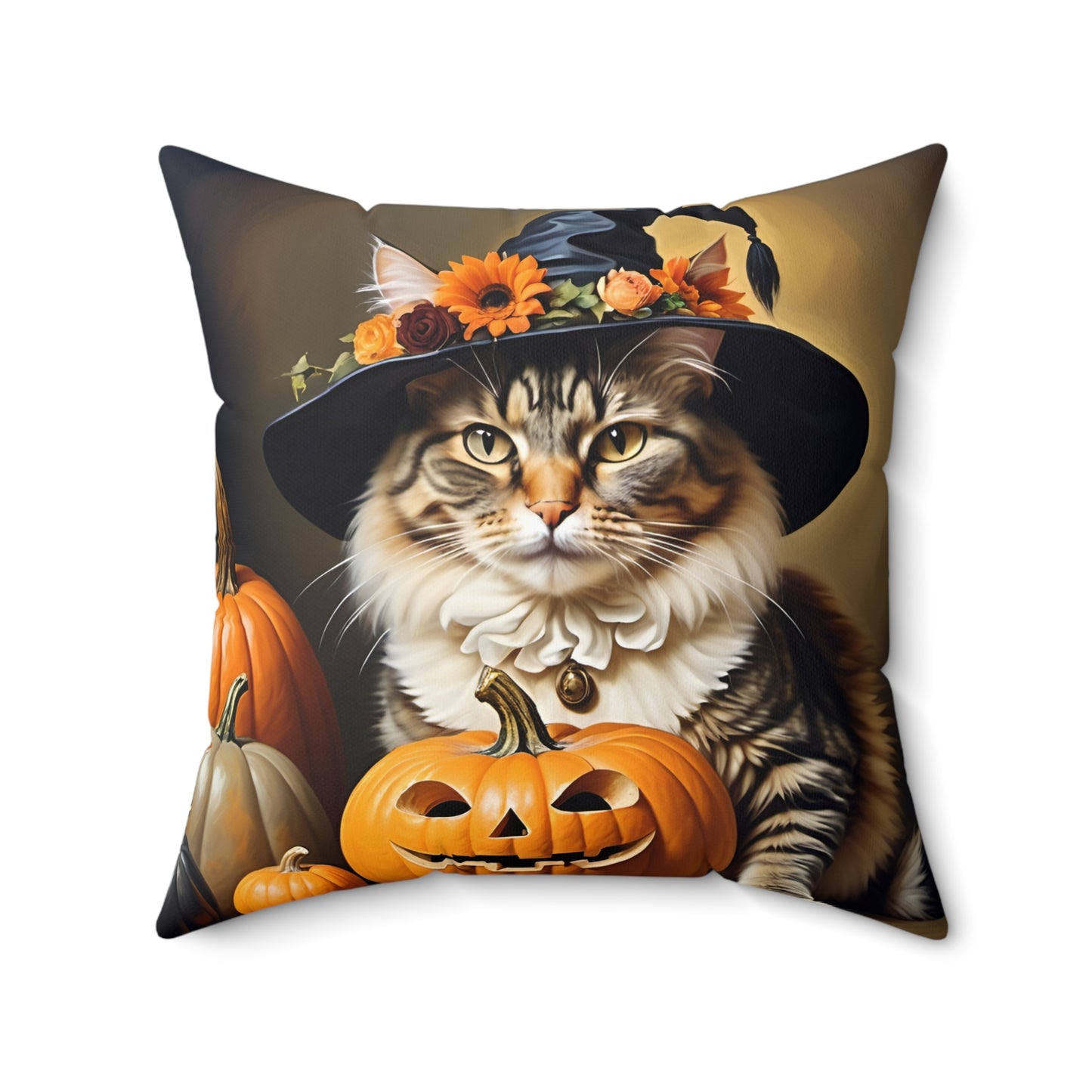 Halloween Rembrandt Witch Cat Square Pillow