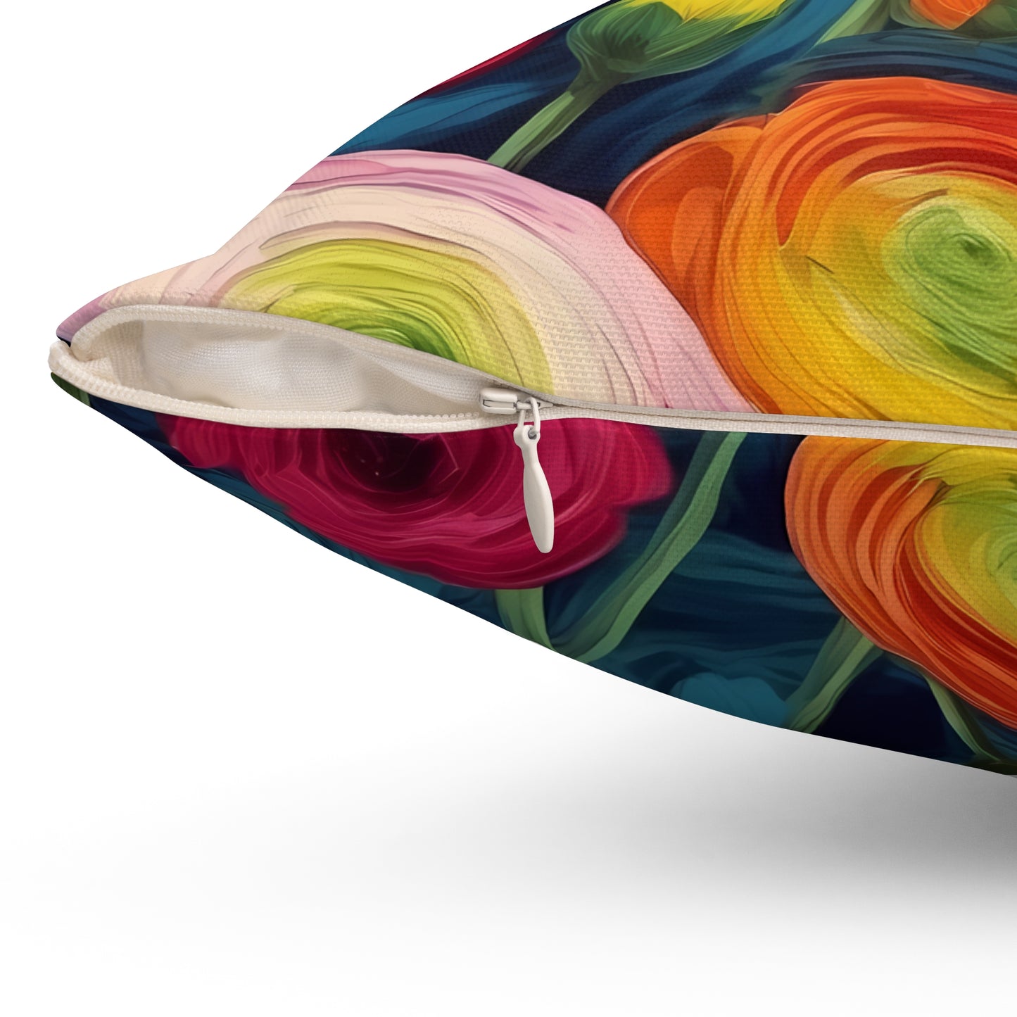 Fauvism inspired Colorful Ranunculus Square Pillow 2