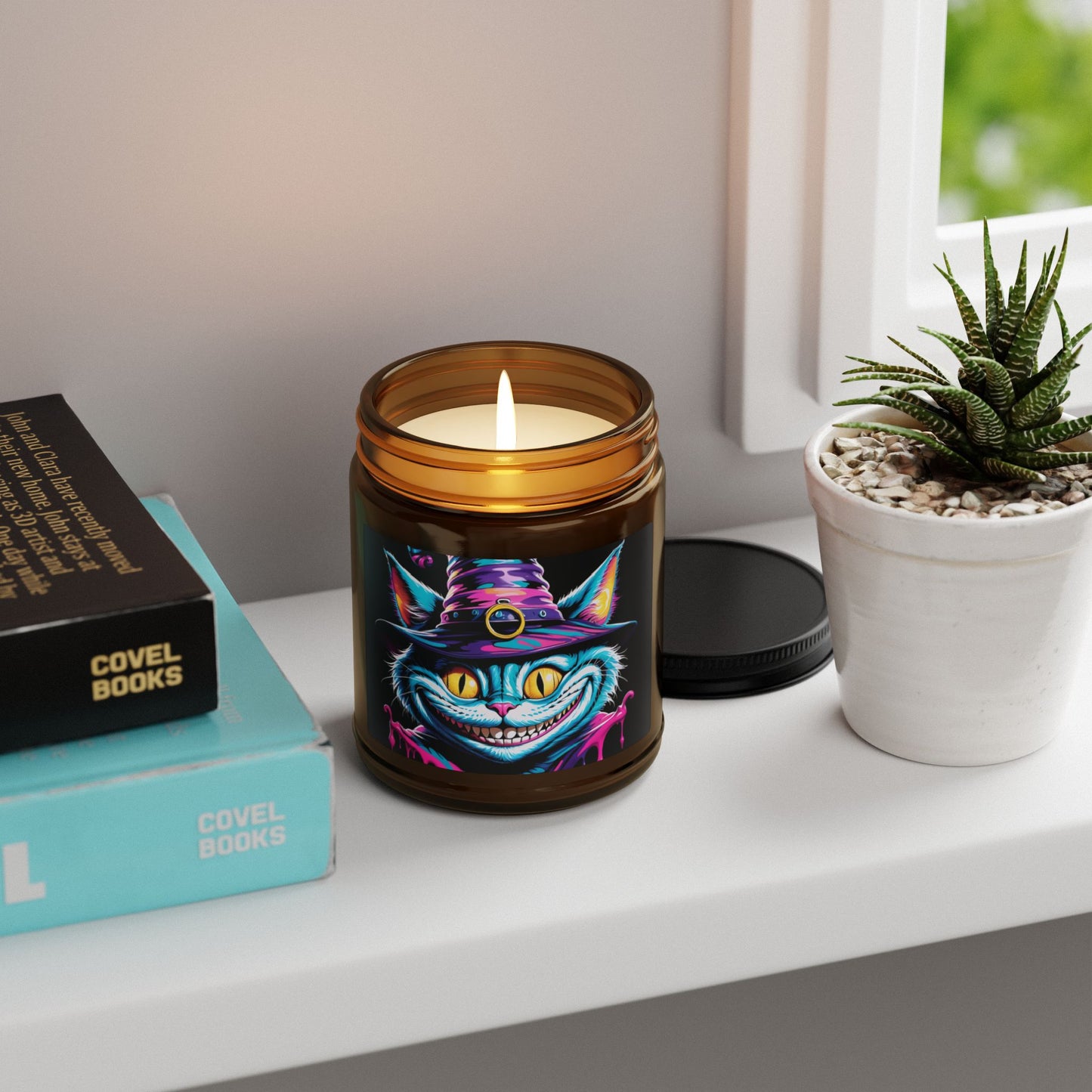 Halloween Cheshire Cat Scented Soy Candle (Amber Jar)