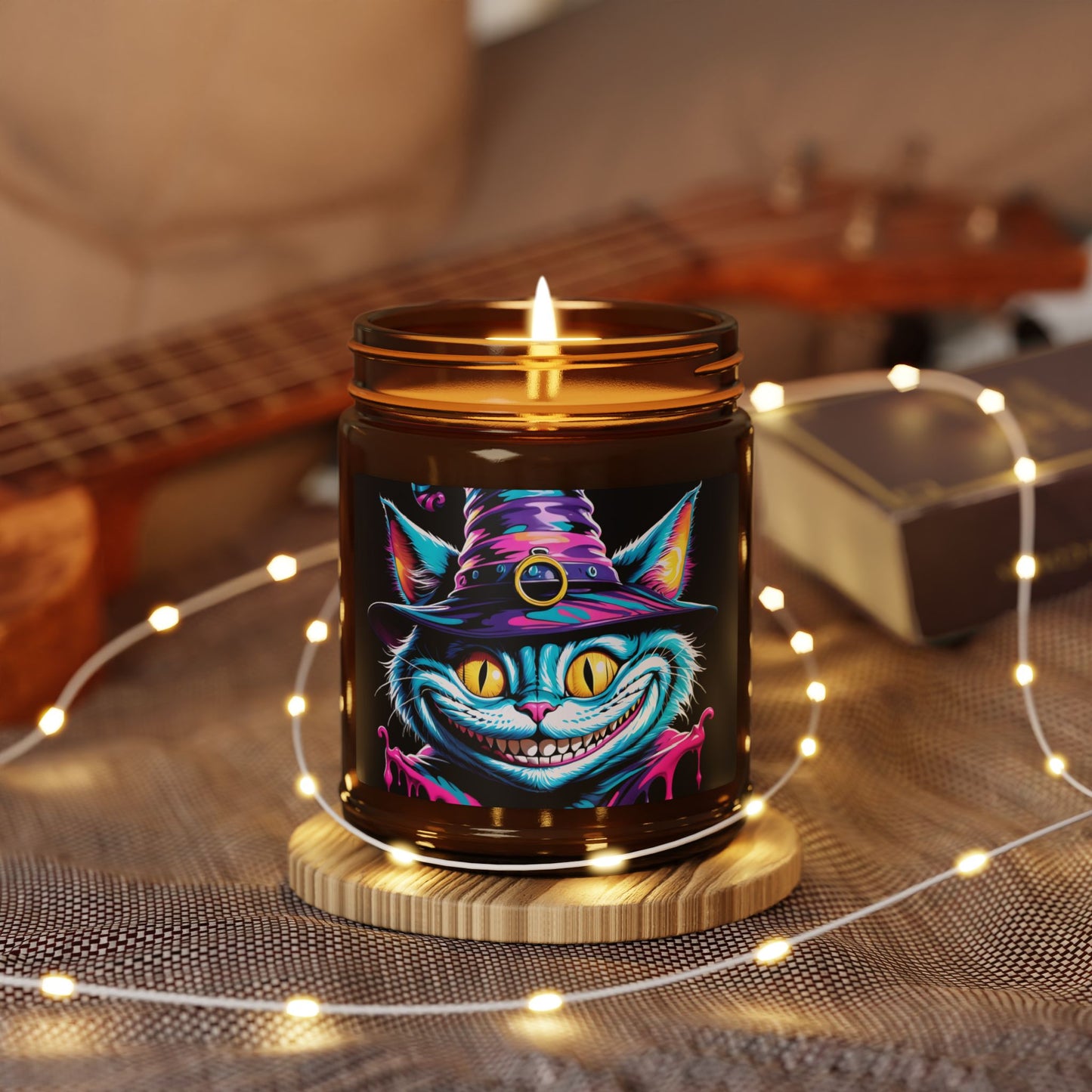 Halloween Cheshire Cat Scented Soy Candle (Amber Jar)