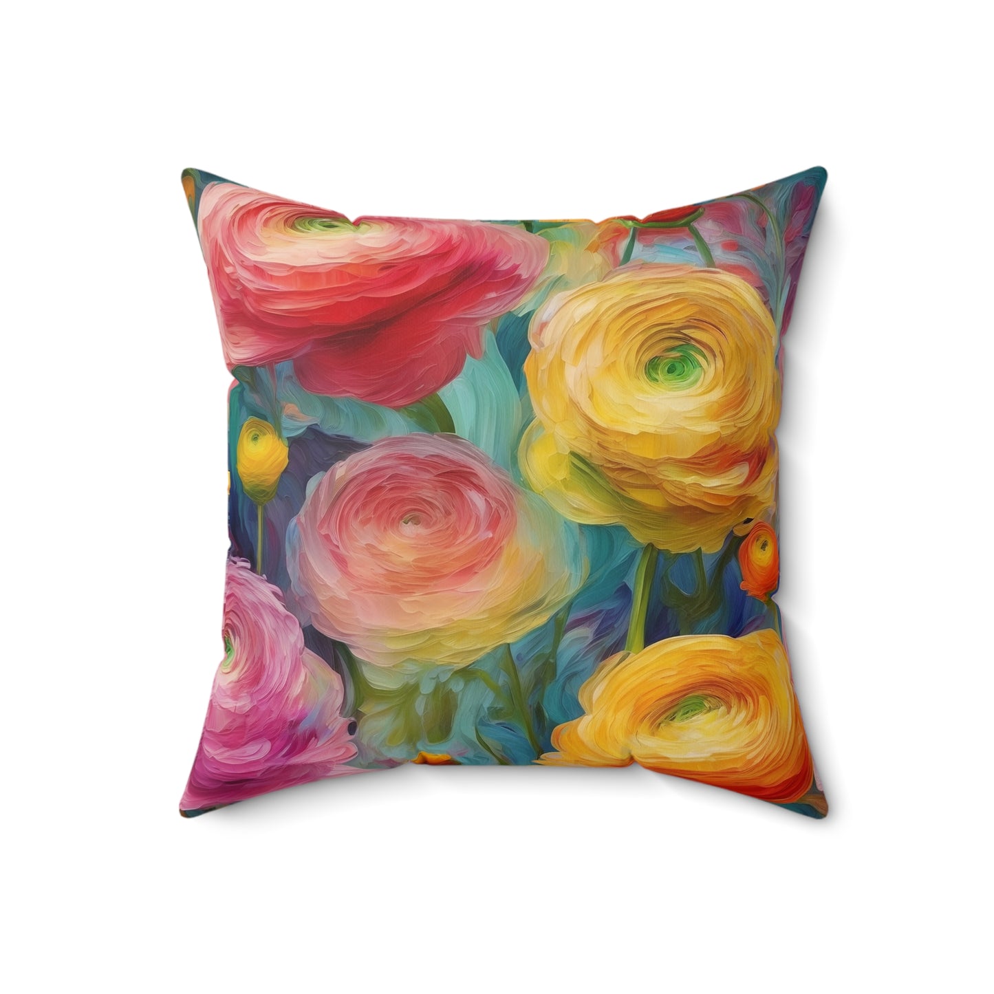 Claude Monet inspired Colorful Ranunculus Square Pillow