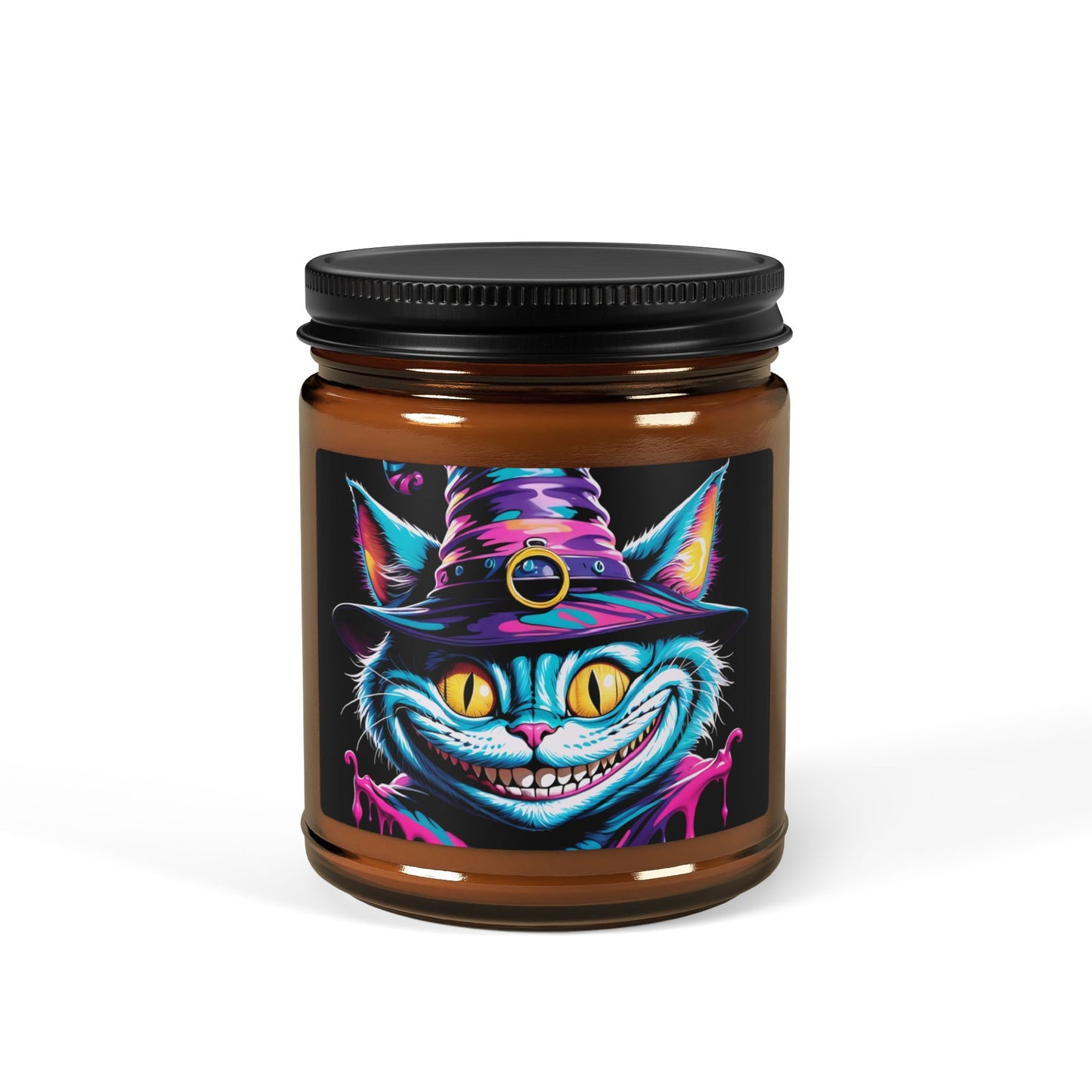 Halloween Cheshire Cat Scented Soy Candle (Amber Jar)