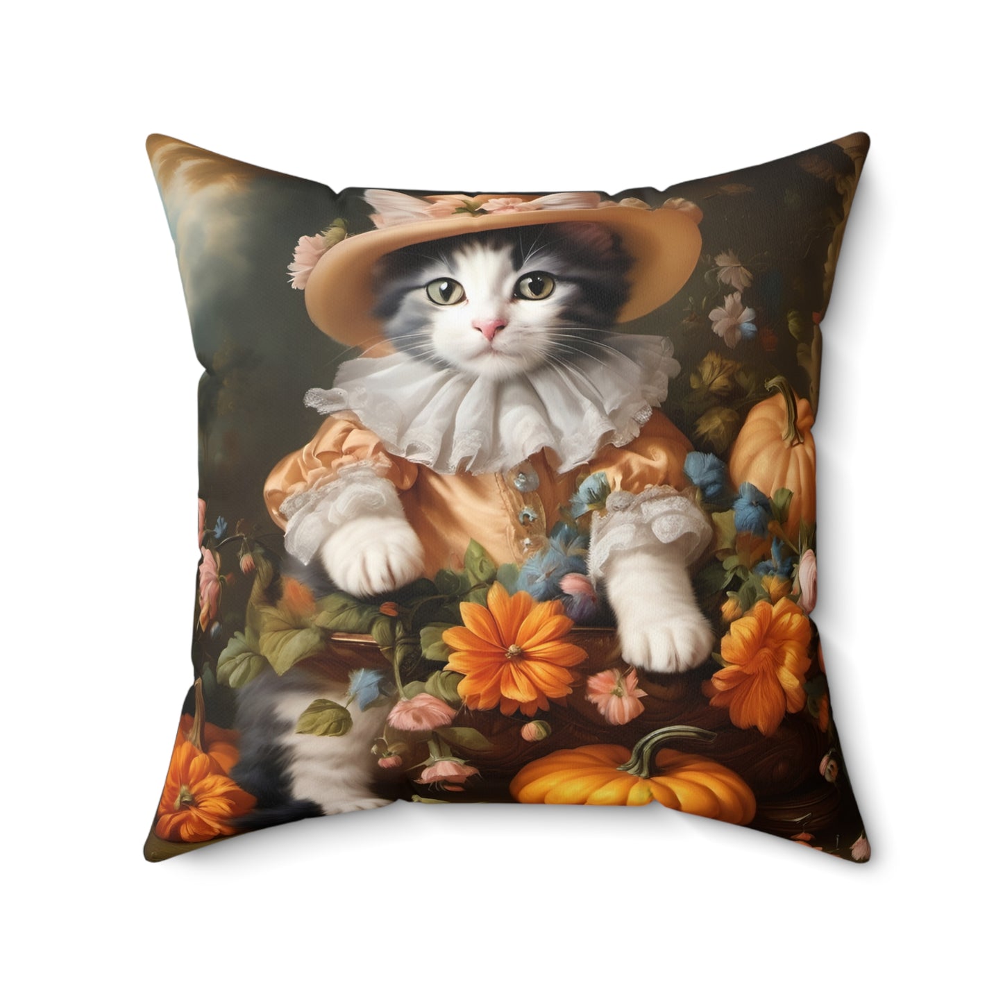 Halloween Rococo Kitten Square Pillow