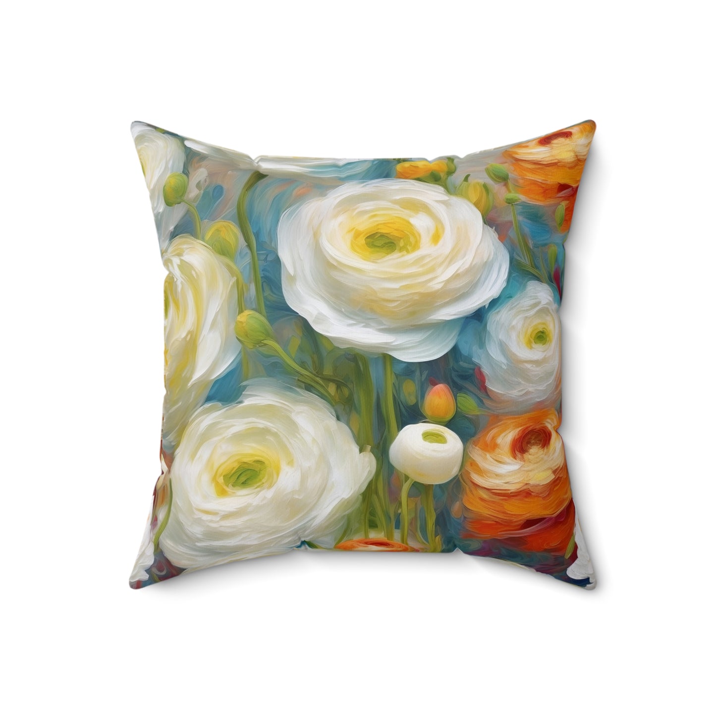 Claude Monet inspired White Ranunculus Square Pillow