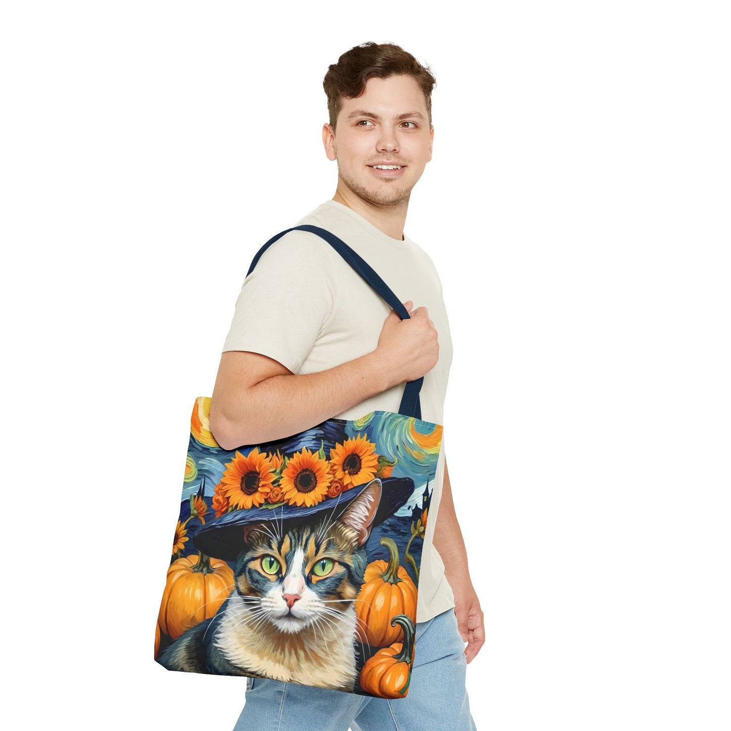 Van Gogh-Inspired Halloween Cat Tote