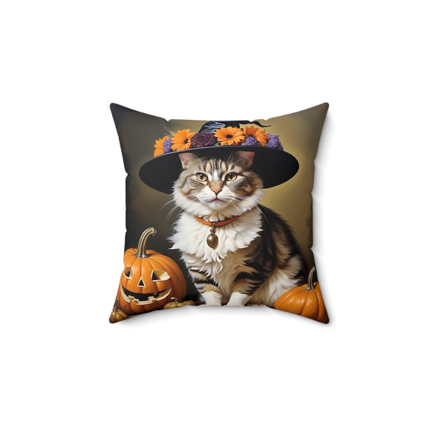 Halloween Rembrandt Witch Cat Square Pillow