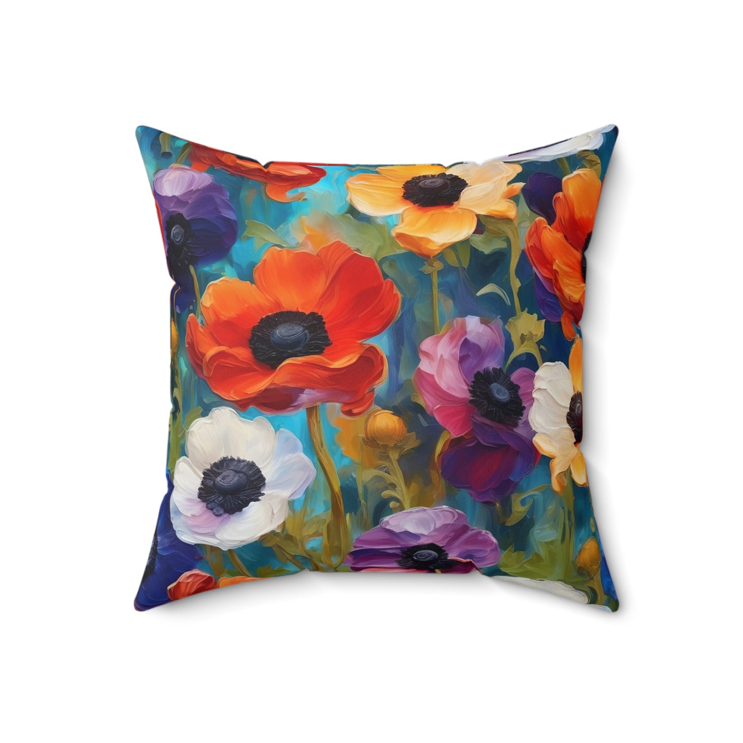 Claude Monet inspired Colorful Anemones Square Pillow