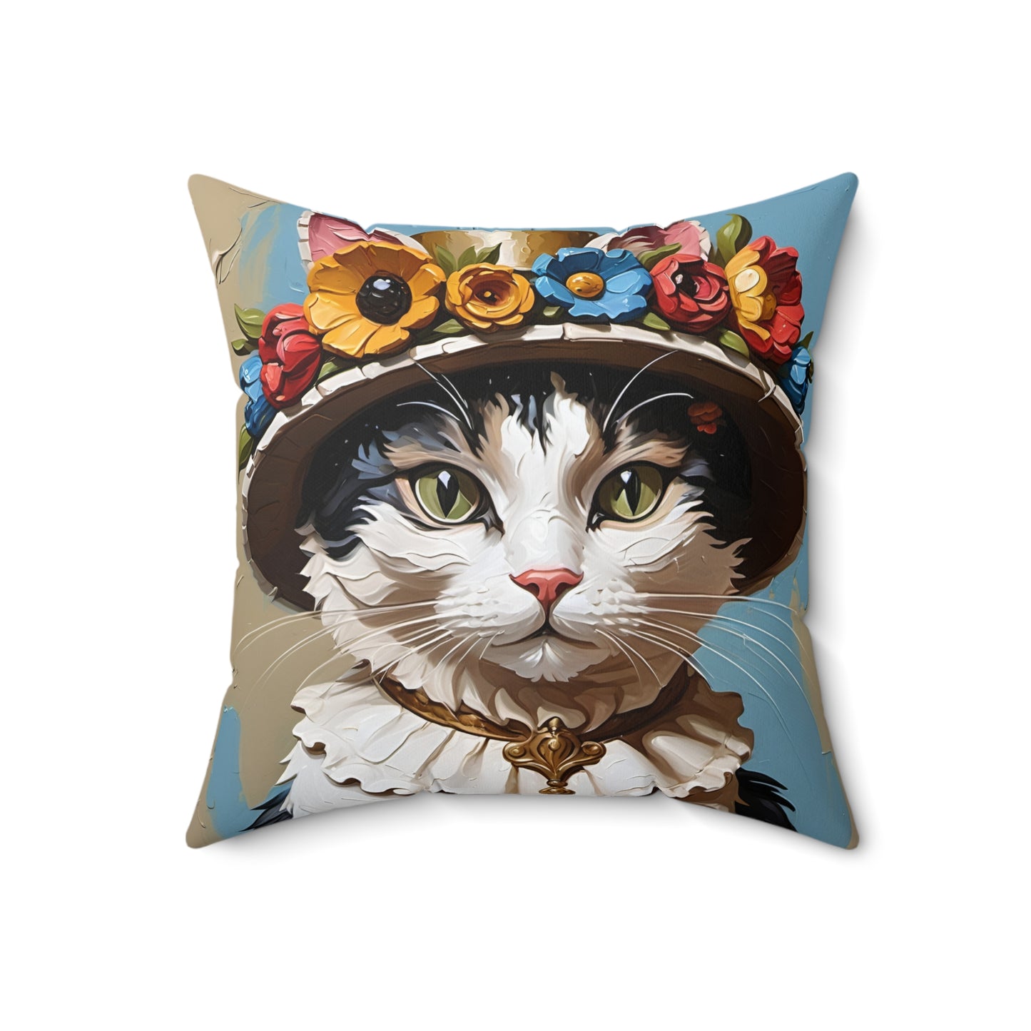 Oil Painting Cat Square Pillow