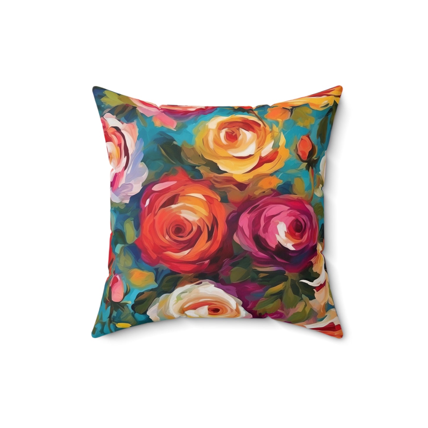 Claude Monet inspired Colorful Roses Square Pillow