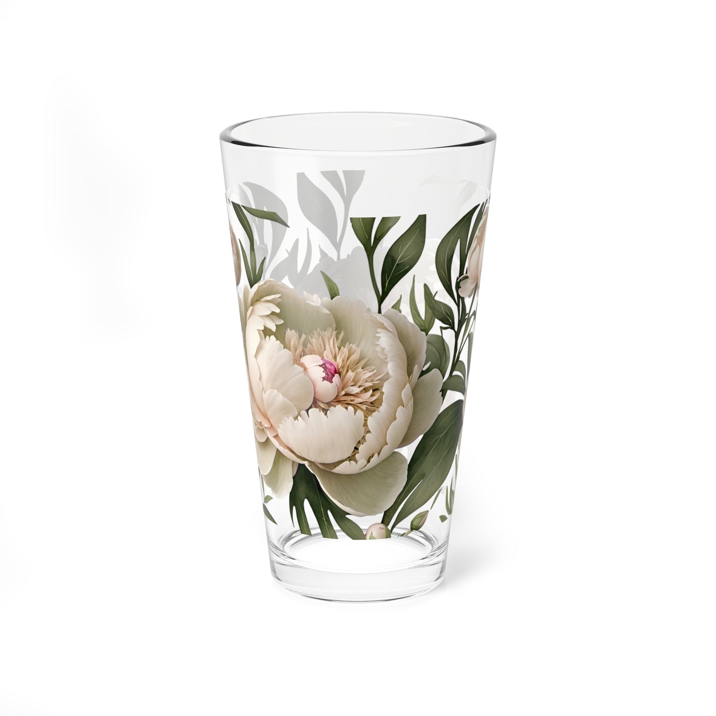 Watercolor Peonies Mixing Glass, 16oz