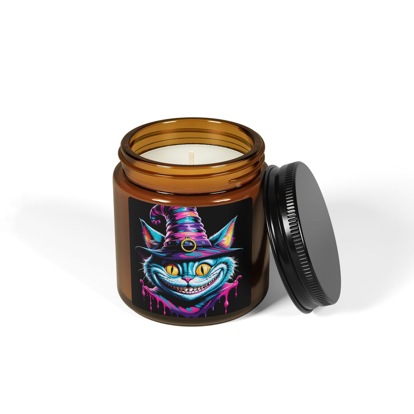 Halloween Cheshire Cat Scented Soy Candle (Amber Jar)