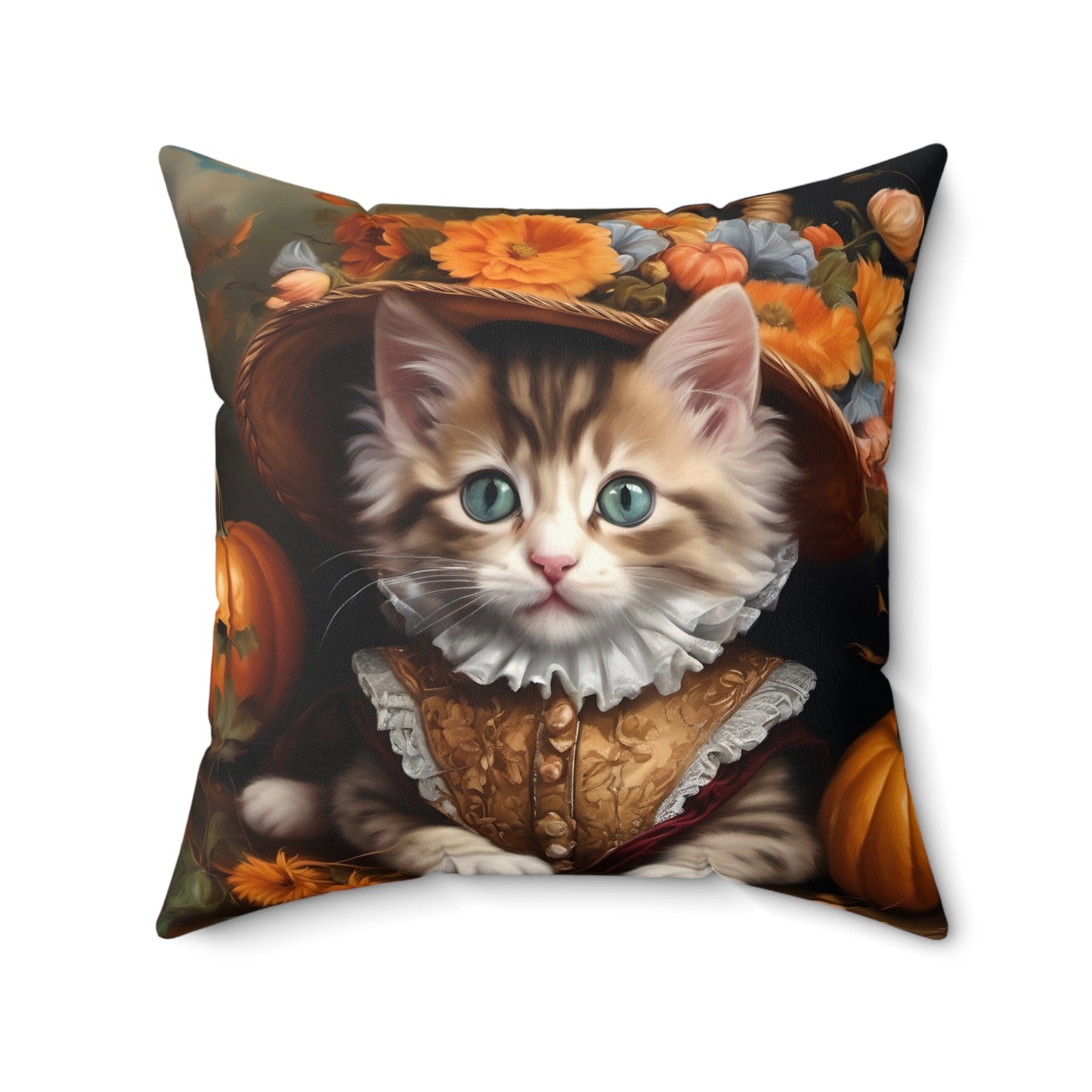 Halloween Rococo Kitten Square Pillow