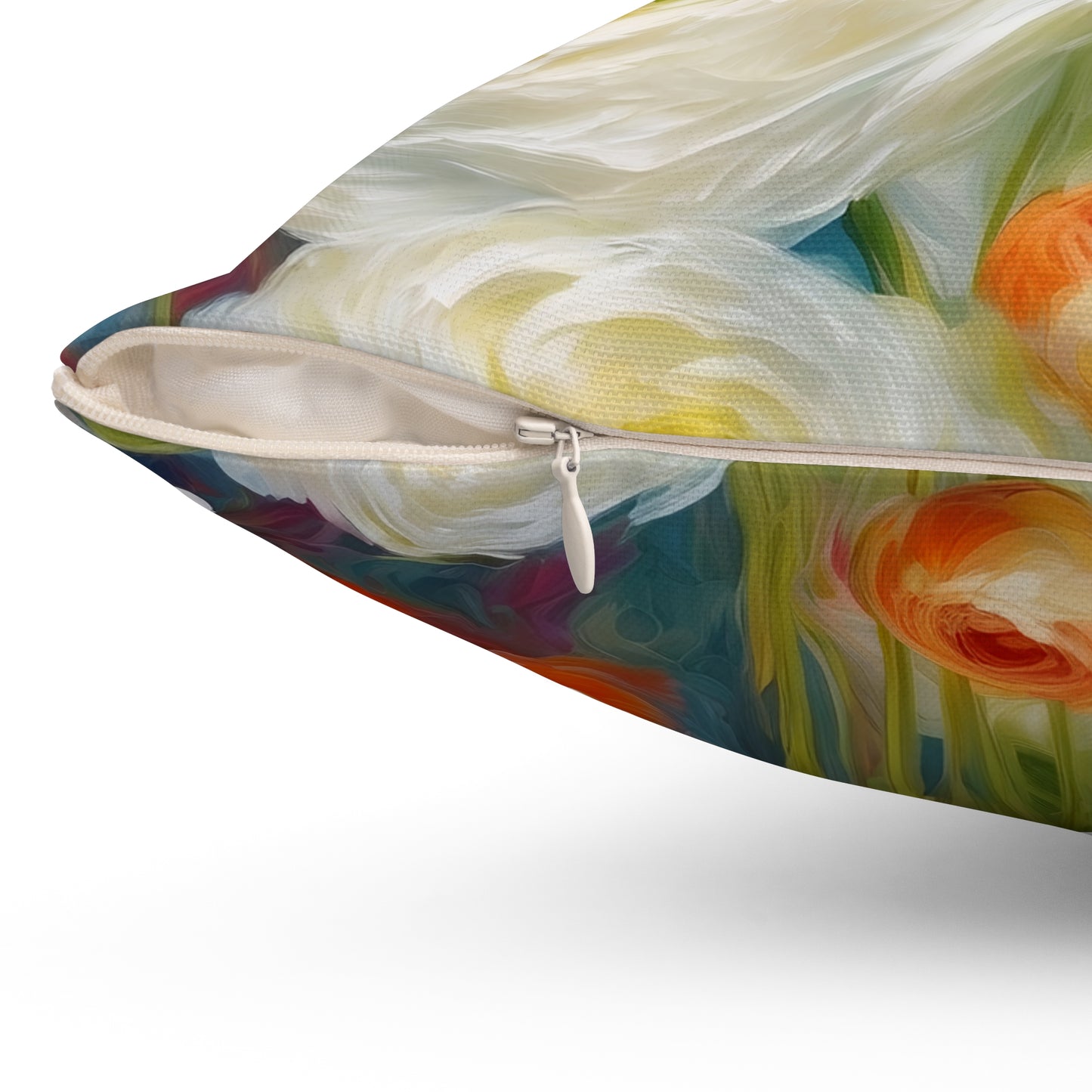 Claude Monet inspired White Ranunculus Square Pillow