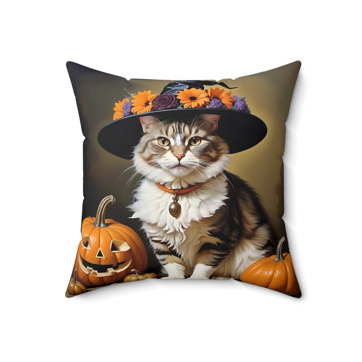 Halloween Rembrandt Witch Cat Square Pillow