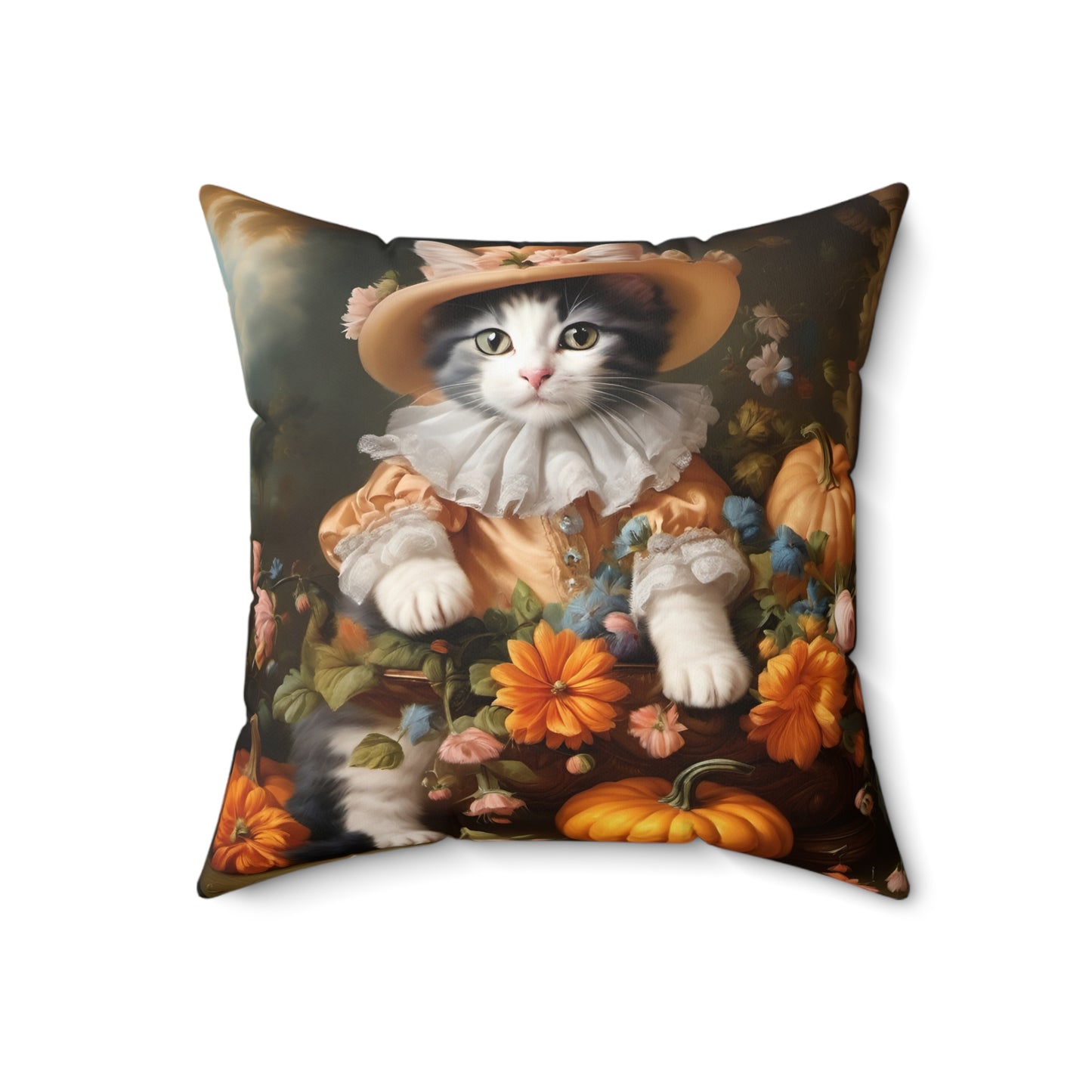 Halloween Rococo Kitten Square Pillow