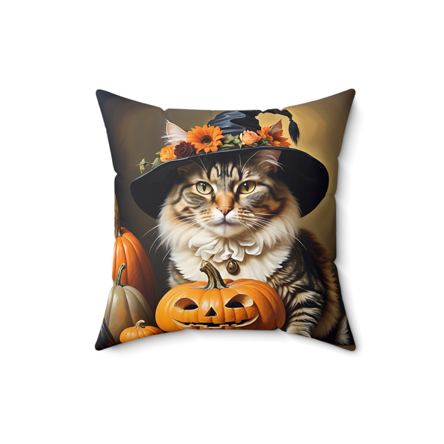 Halloween Rembrandt Witch Cat Square Pillow