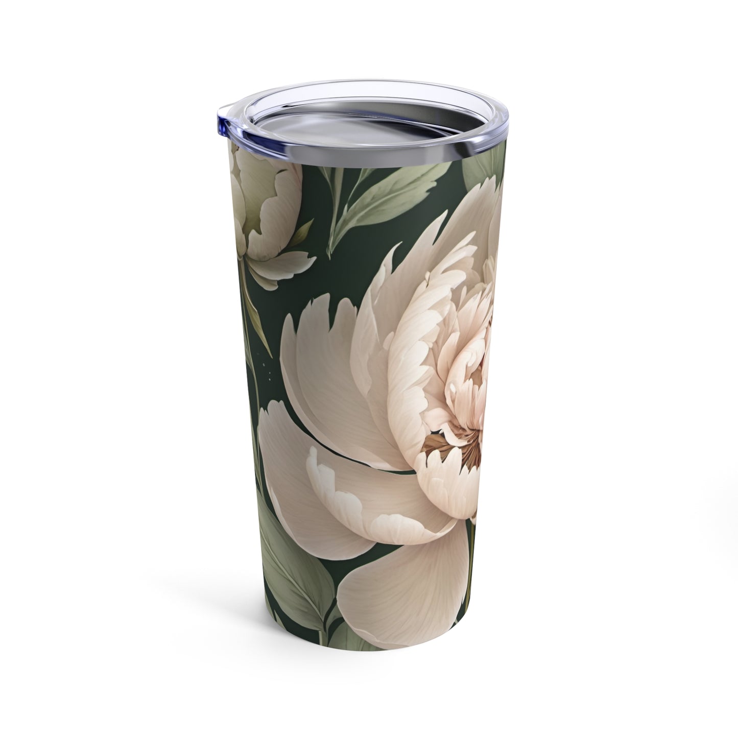 Watercolor Large Tender Peonies on Green Background Tumbler 20oz