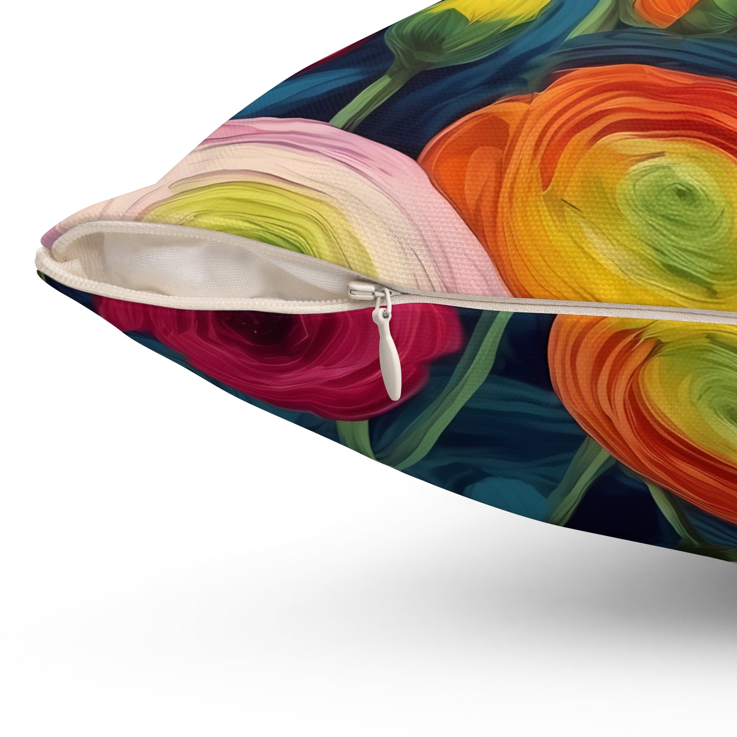 Fauvism inspired Colorful Ranunculus Square Pillow 2