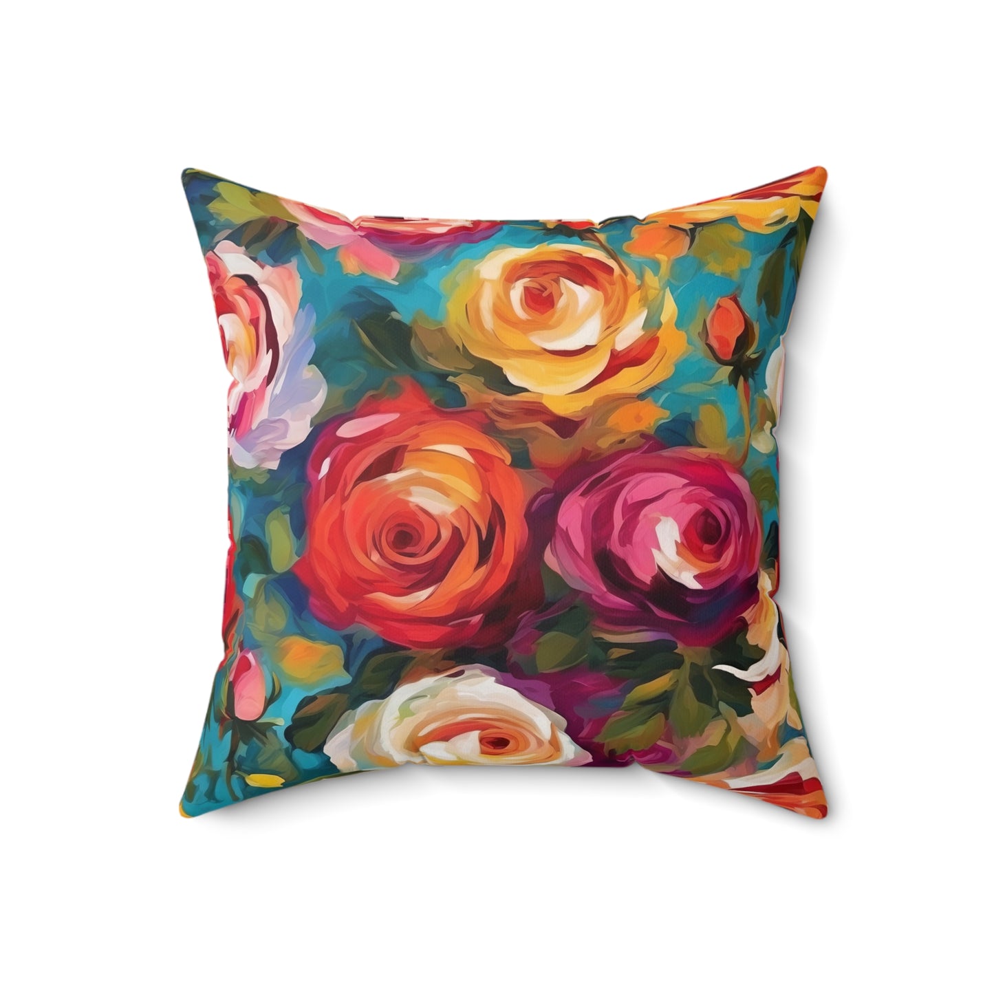 Claude Monet inspired Colorful Roses Square Pillow