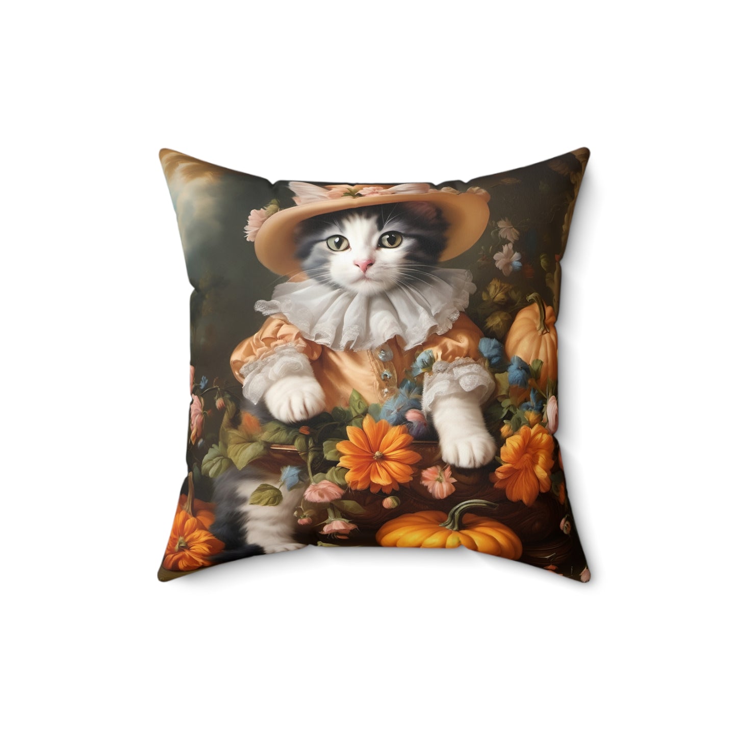 Halloween Rococo Kitten Square Pillow