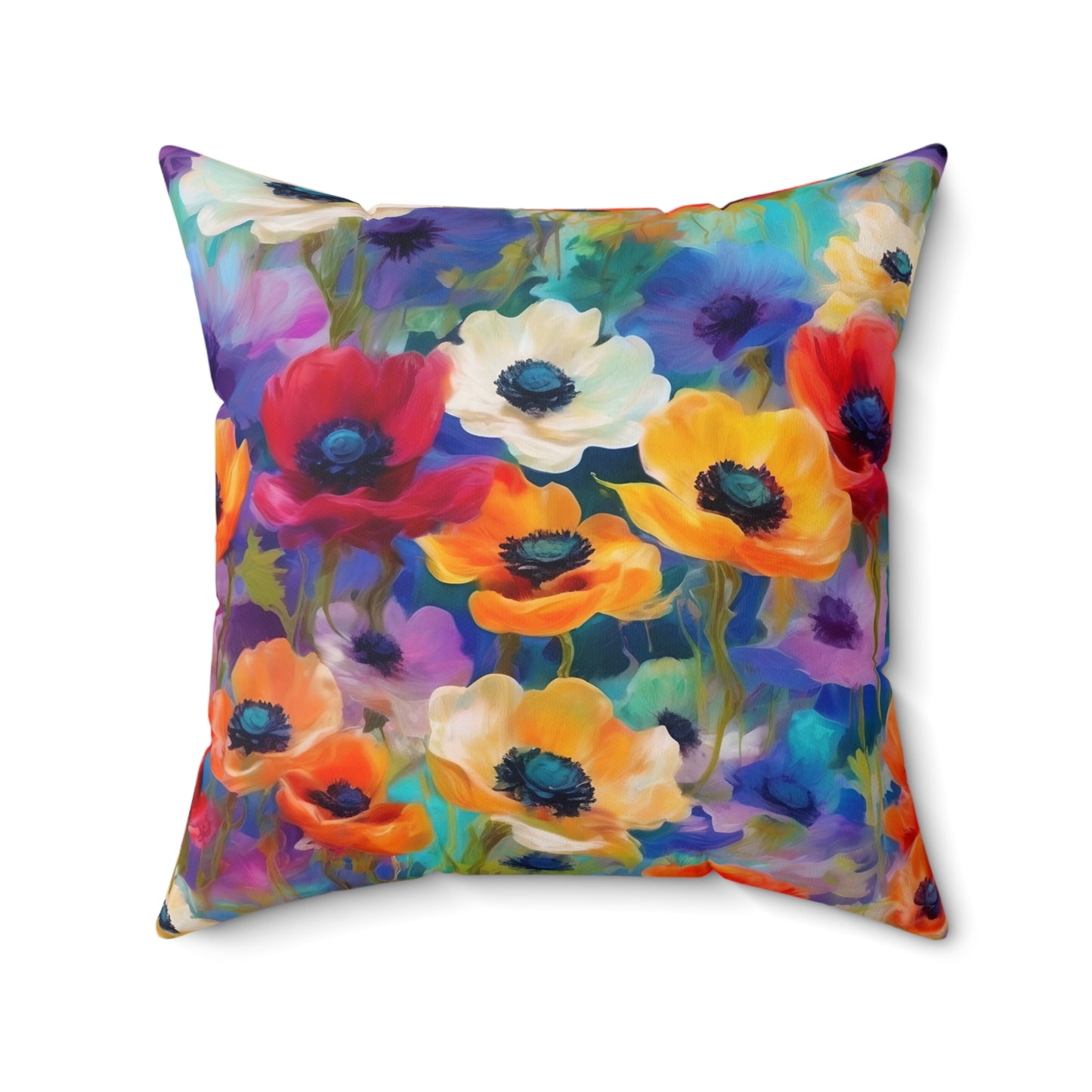 Claude Monet inspired Colorful Anemones Square Pillow 2