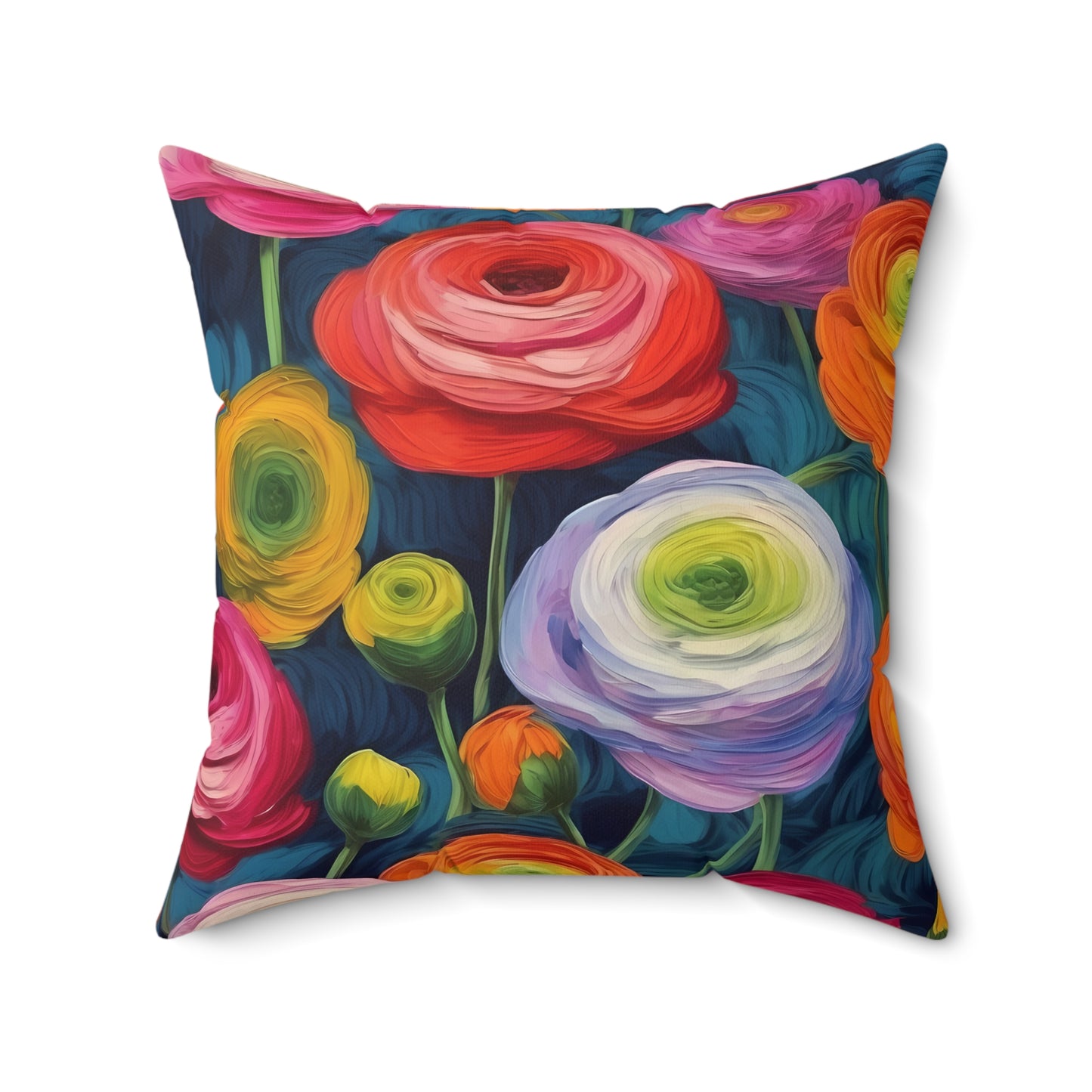 Fauvism inspired Colorful Ranunculus Square Pillow 2