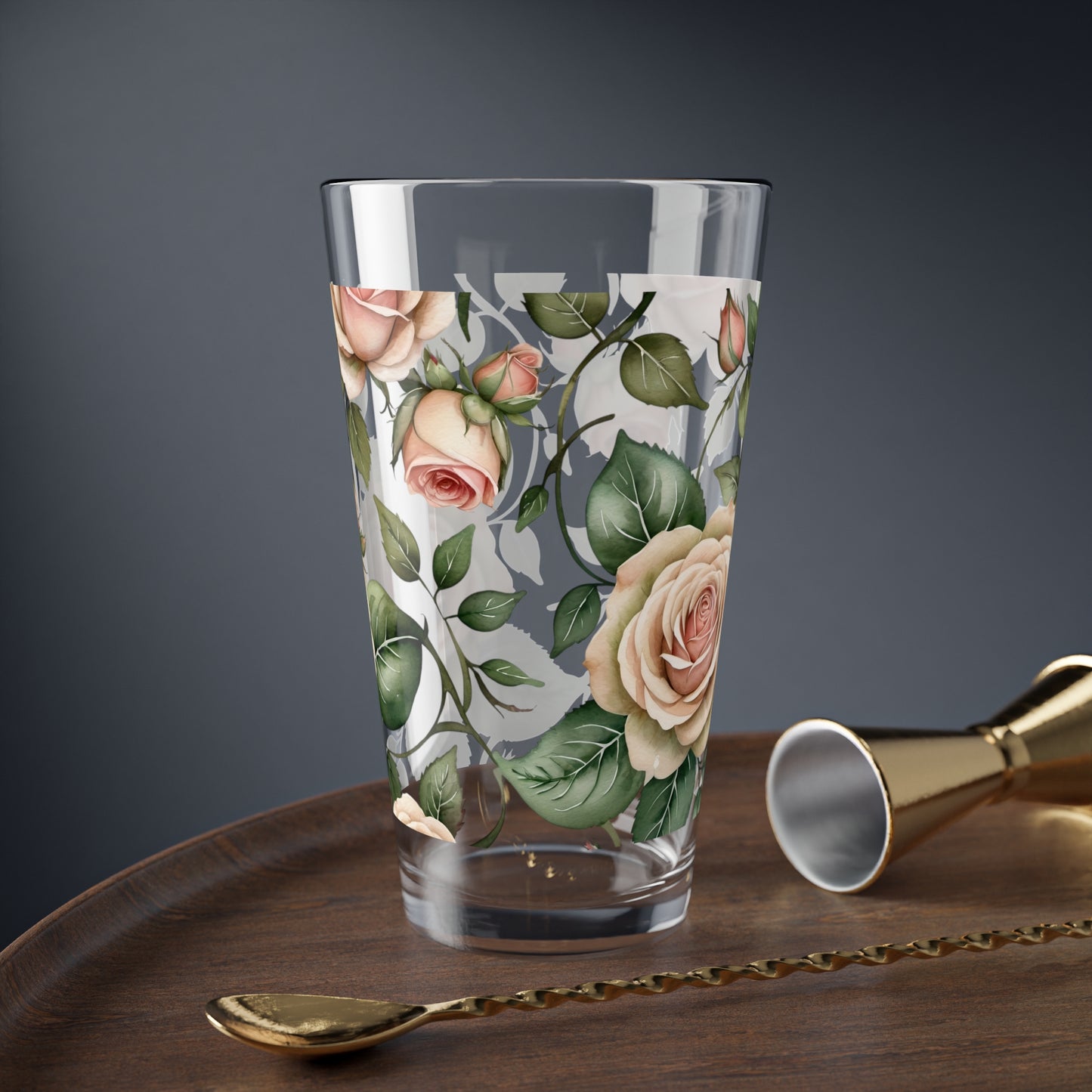 Watercolor Roses Mixing Glass, 16oz