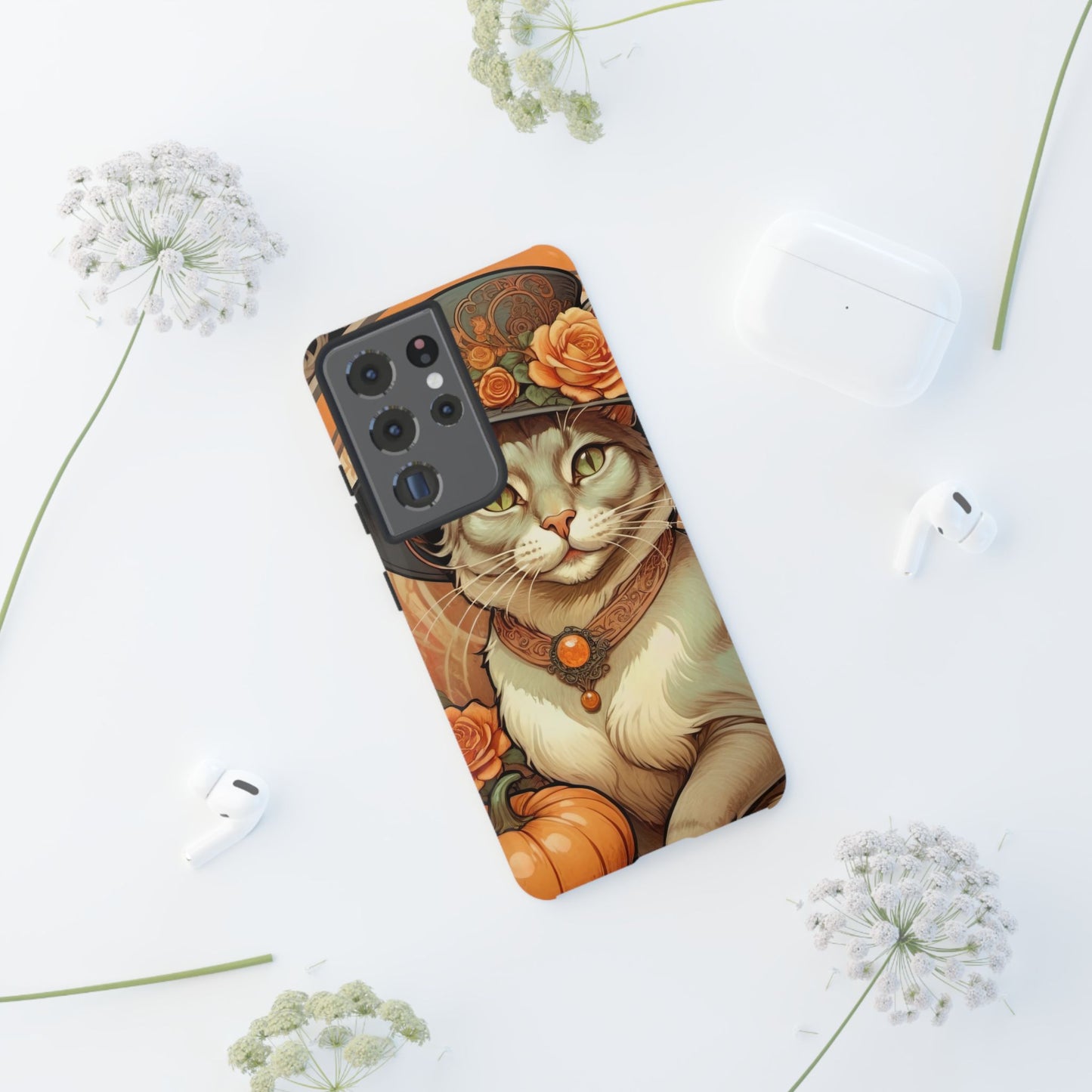 Halloween Alphonse Mucha Tough Phone Cases (A gentleman cat)