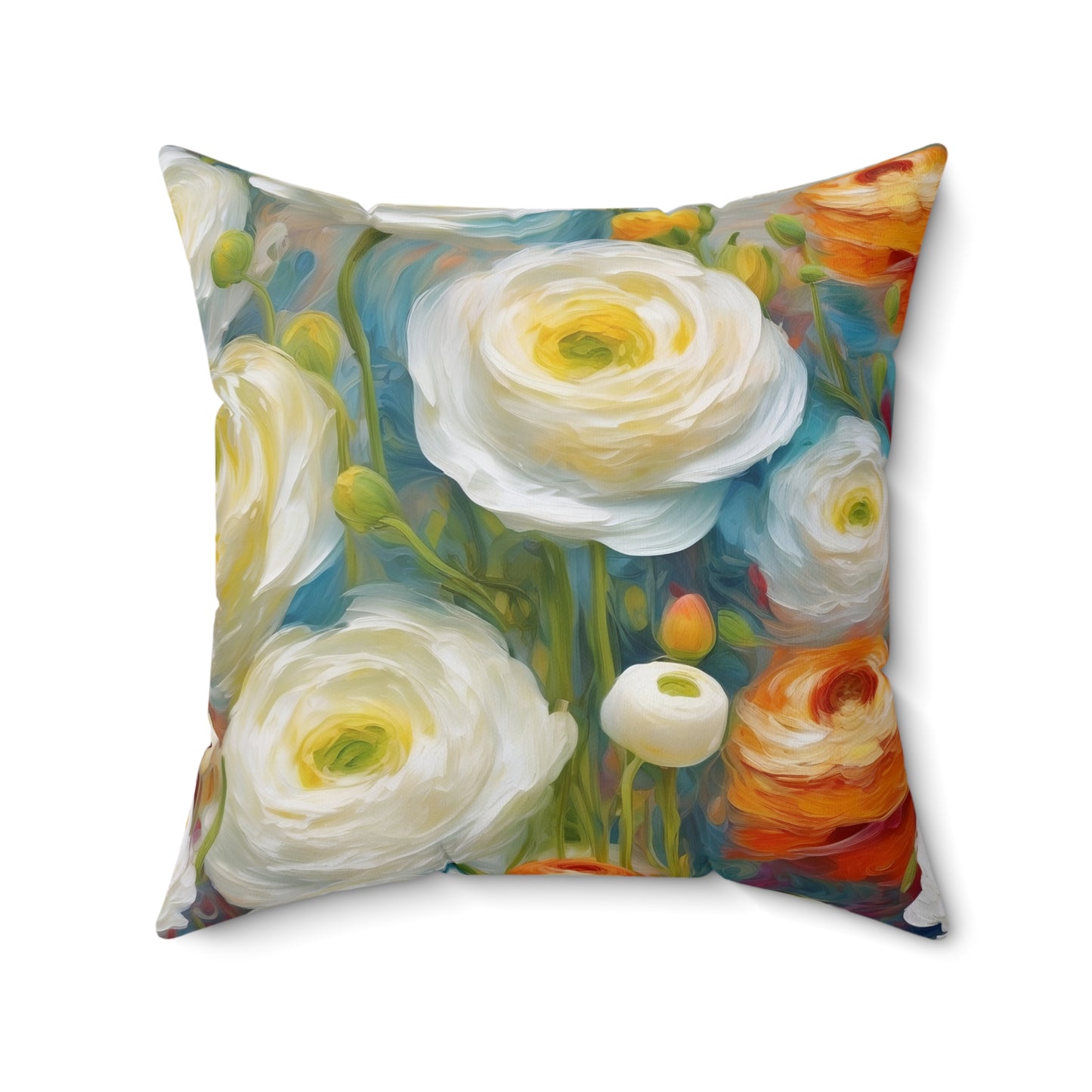 Claude Monet inspired White Ranunculus Square Pillow