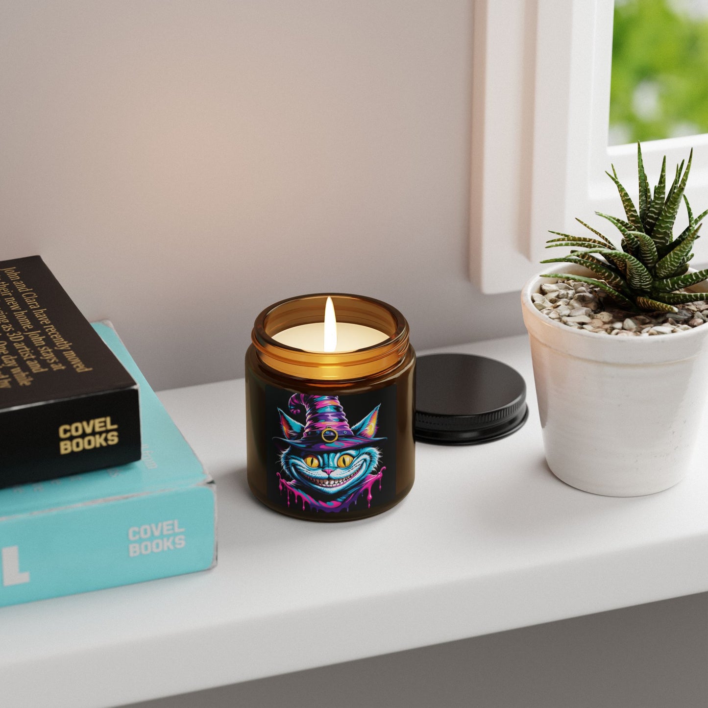 Halloween Cheshire Cat Scented Soy Candle (Amber Jar)