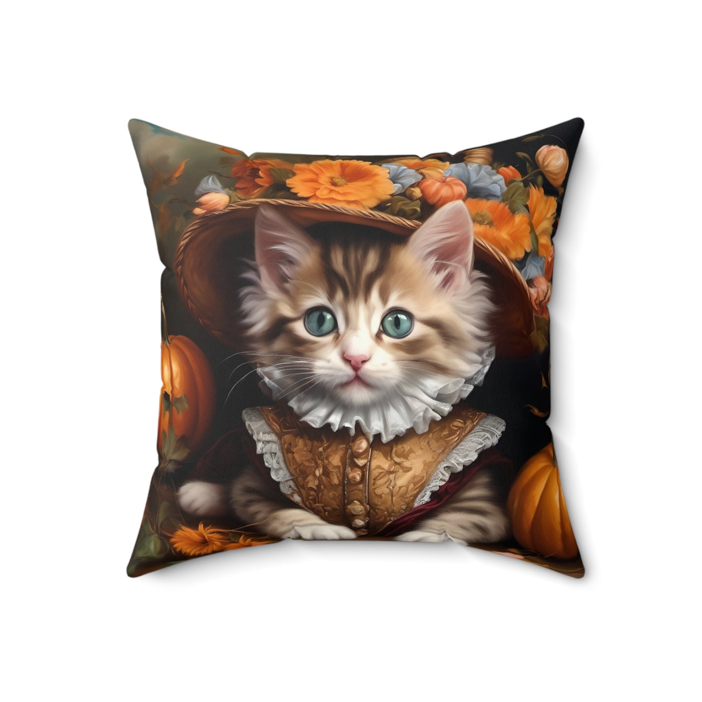Halloween Rococo Kitten Square Pillow