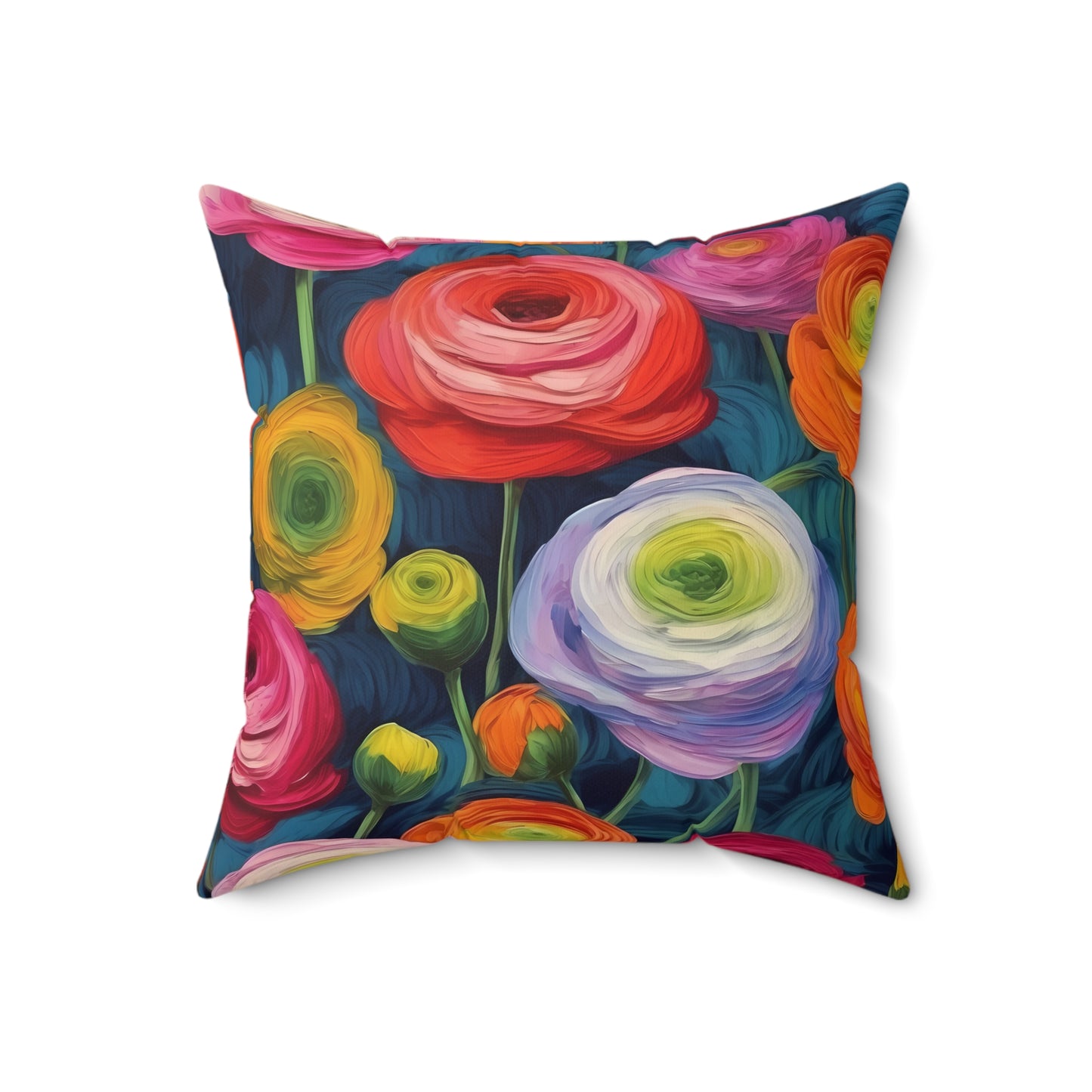 Fauvism inspired Colorful Ranunculus Square Pillow 2