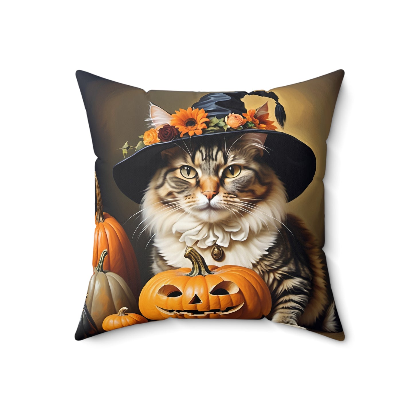 Halloween Rembrandt Witch Cat Square Pillow
