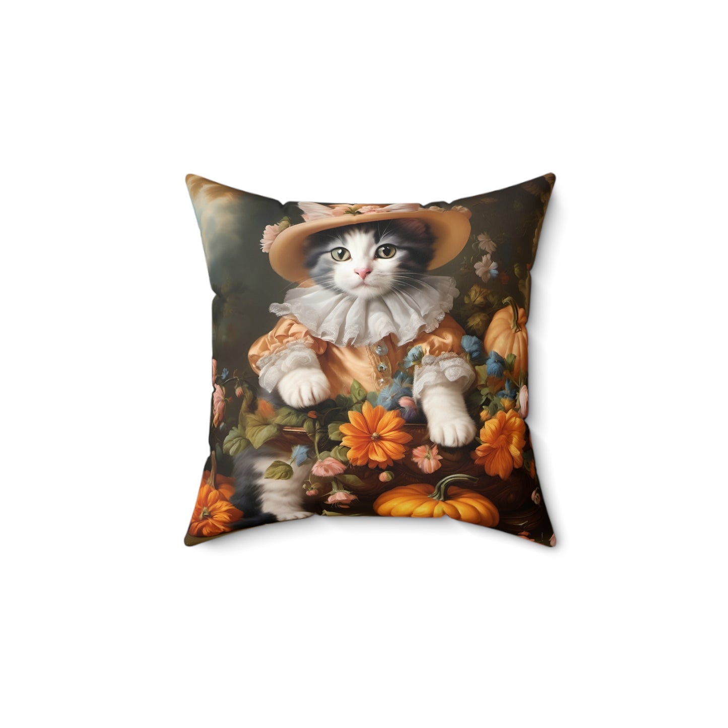 Halloween Rococo Kitten Square Pillow