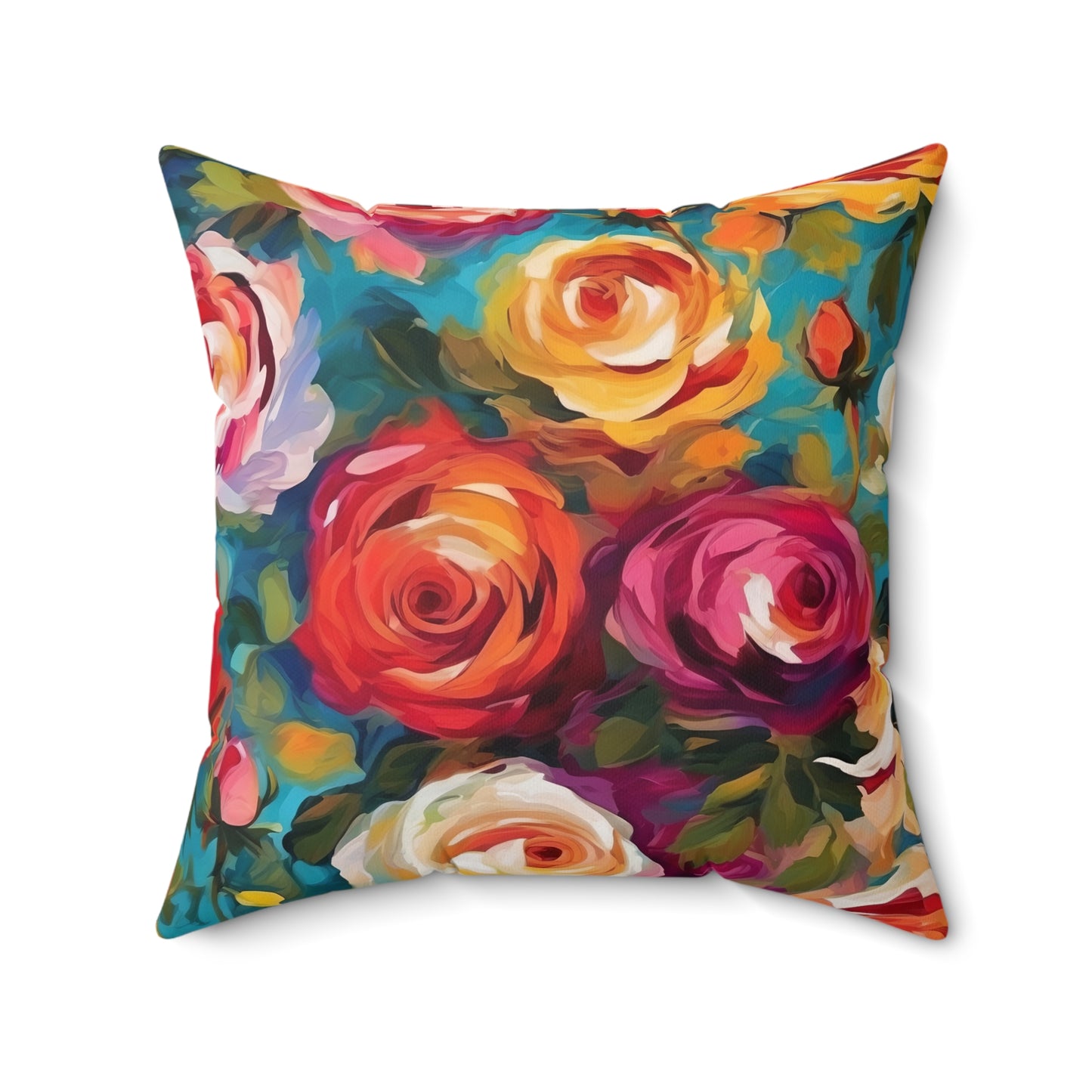 Claude Monet inspired Colorful Roses Square Pillow
