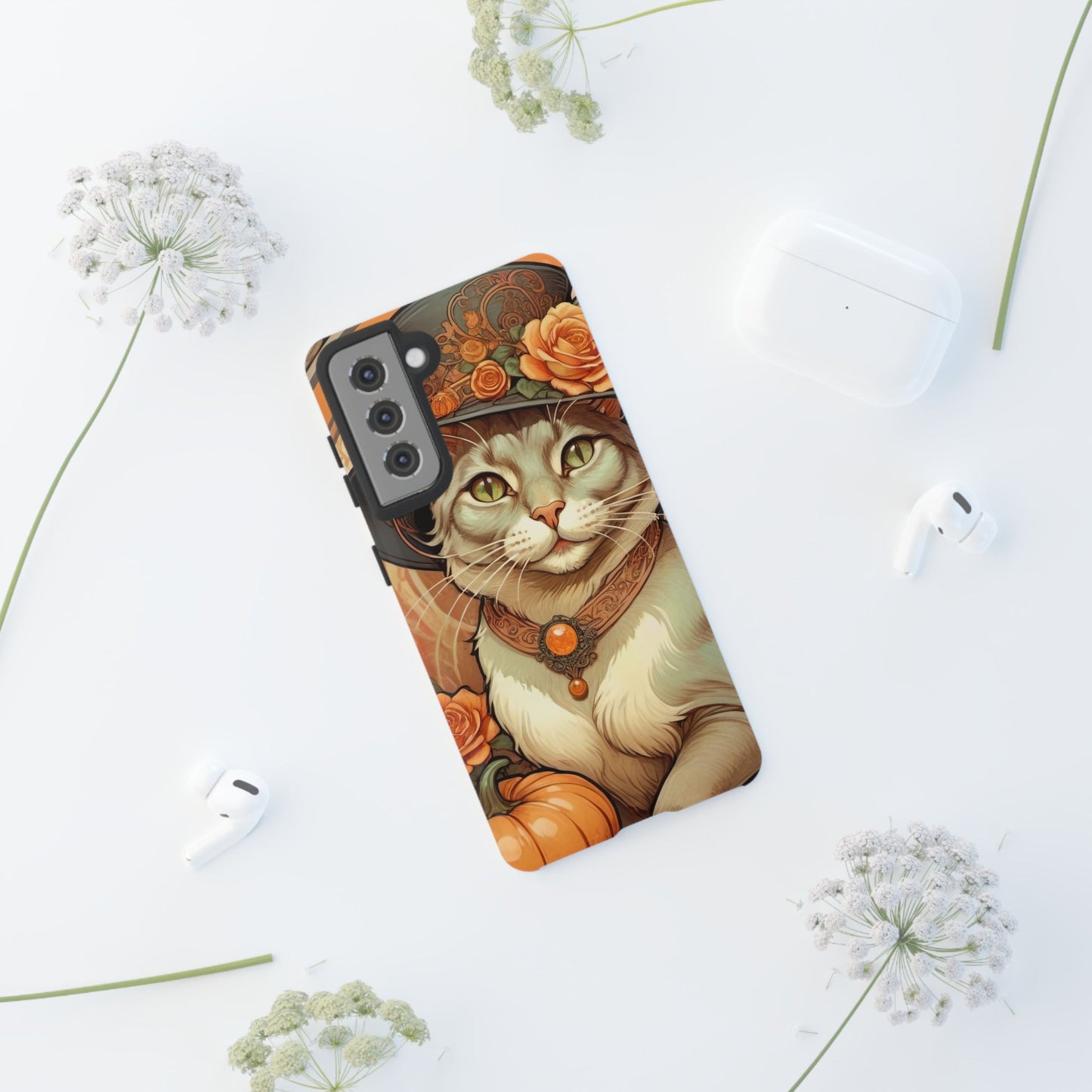 Halloween Alphonse Mucha Tough Phone Cases (A gentleman cat)