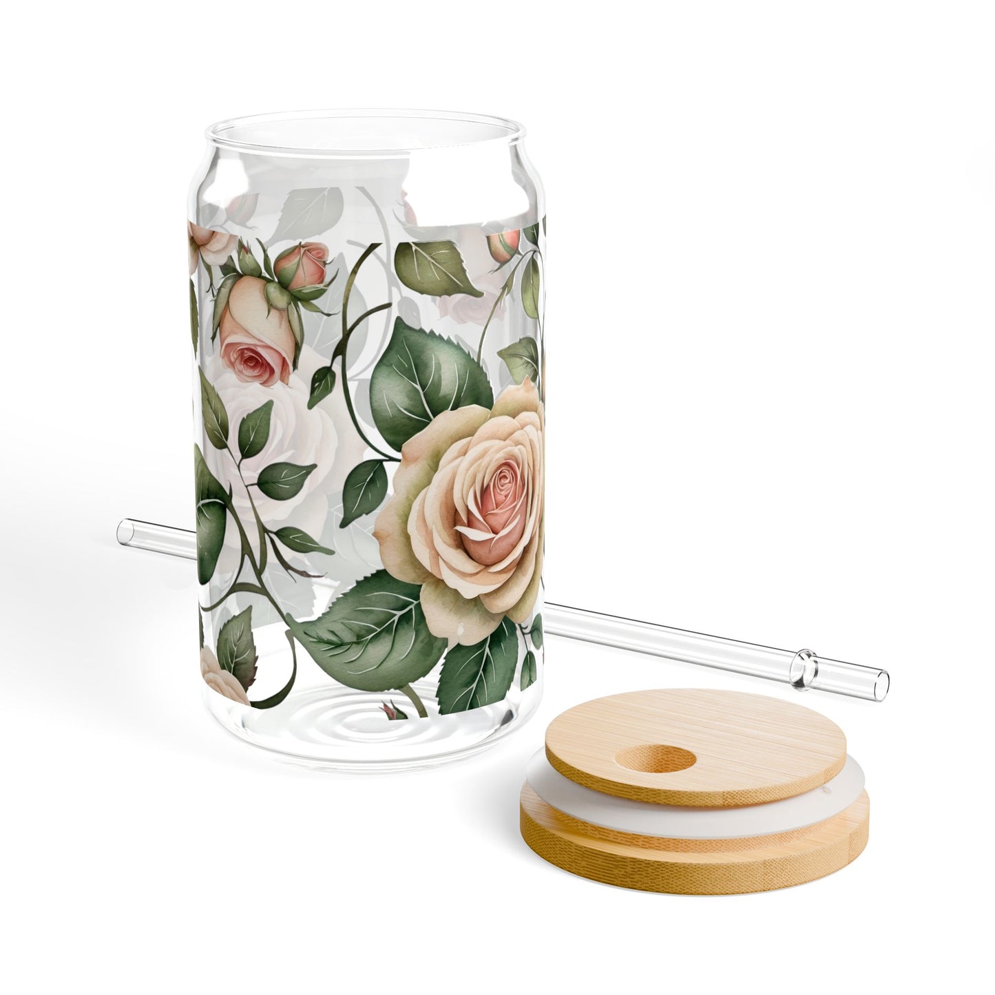 Watercolor Large Roses Sipper Glass, 16oz