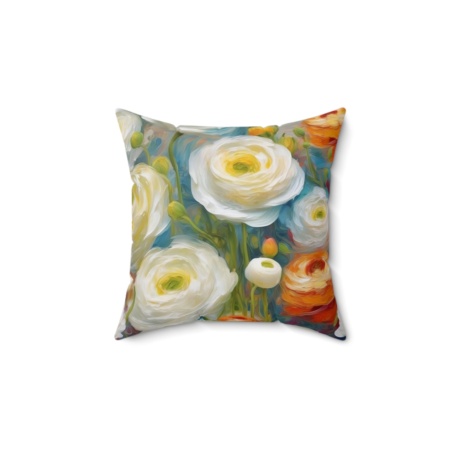 Claude Monet inspired White Ranunculus Square Pillow