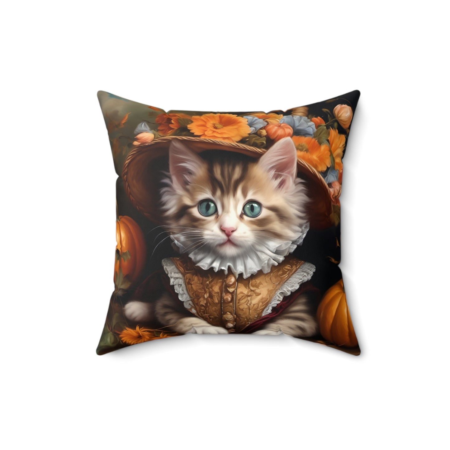 Halloween Rococo Kitten Square Pillow