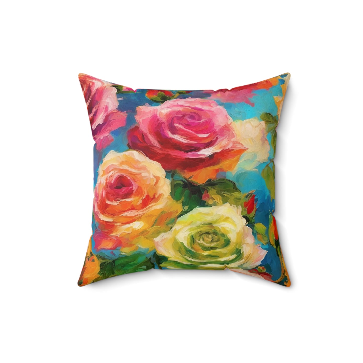 Claude Monet inspired Colorful Roses Square Pillow 2