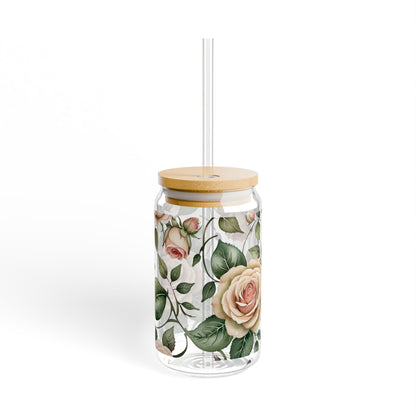Watercolor Large Roses Sipper Glass, 16oz