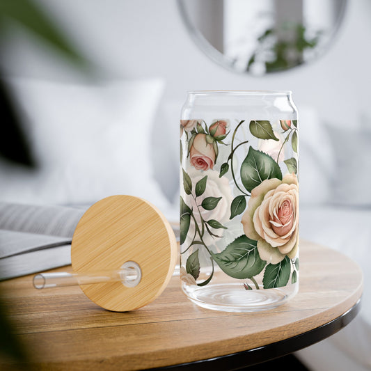 Watercolor Large Roses Sipper Glass, 16oz