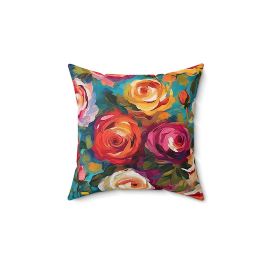 Claude Monet inspired Colorful Roses Square Pillow