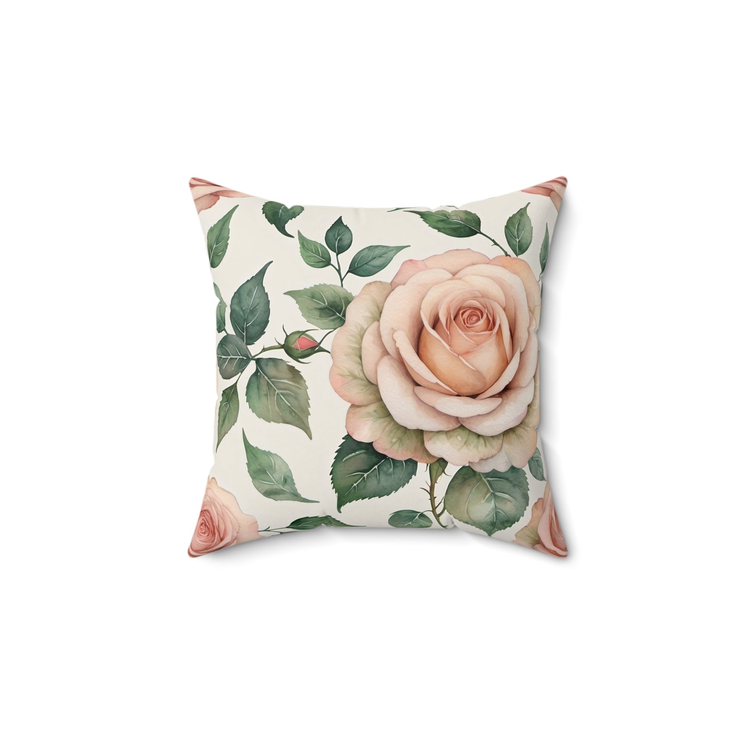 Watercolor Blooming Garden Roses Square Pillow 2